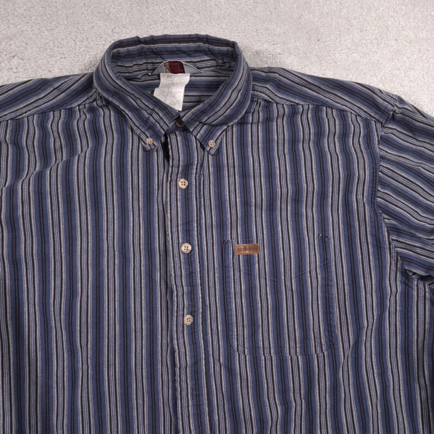 Carhartt VINTAGE Carhartt Shirt Mens XL Blue Stripe Button Front Long Sleeve Casual Workwear Size US XL / EU 56 / 4 - 3 Thumbnail