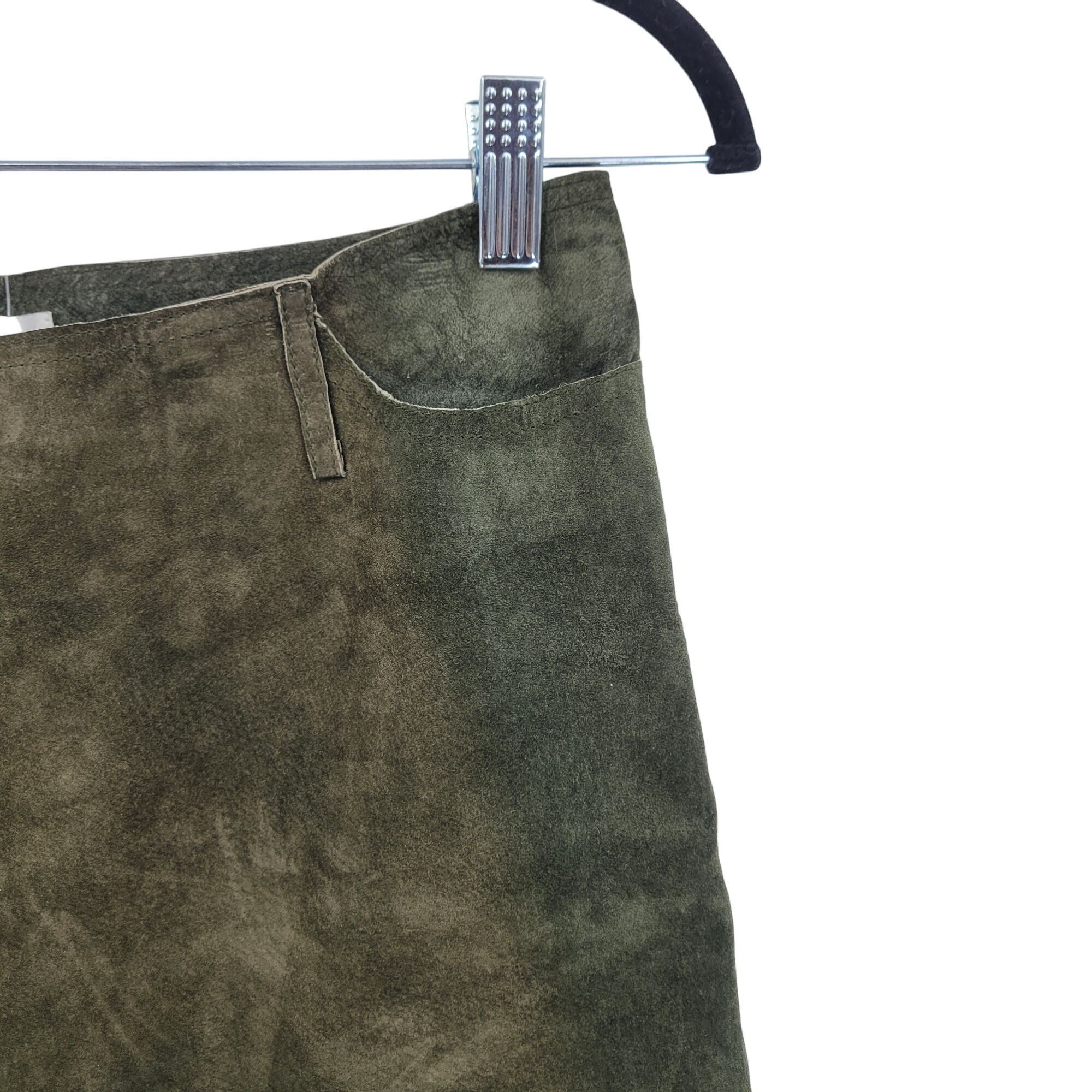 Vintage Vtg Olive Forest Green Suede Leather A-line Mini Skirt Women Size 32" / US 10 / IT 46 - 5 Thumbnail