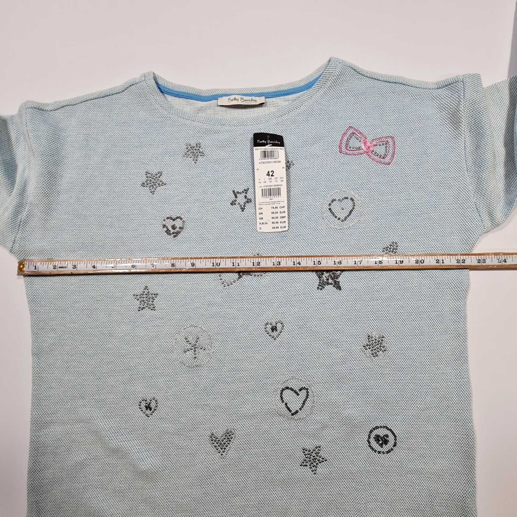 Vintage Betty Barclay Womens Jumper Blue 16 UK Cotton 3/4 Sleeves Top Size XXL / US 16-18 / IT 52-54 - 5 Thumbnail