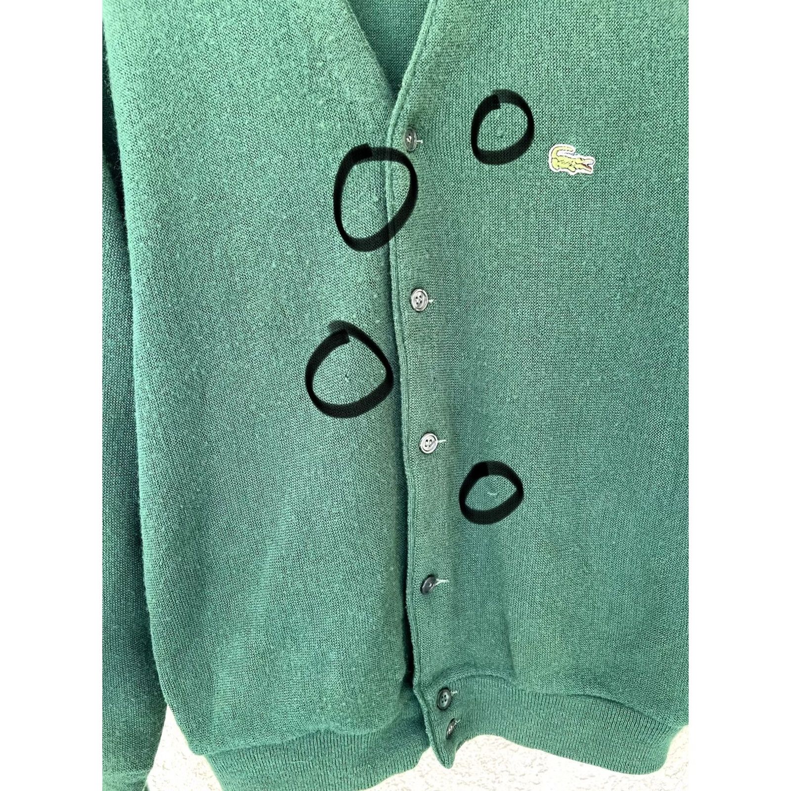 Lacoste VINTAGE Lacoste Cardigan Sweater USA Green Acrylic Croc Logo V Neck Preppy Mens M Size US M / EU 48-50 / 2 - 4 Thumbnail
