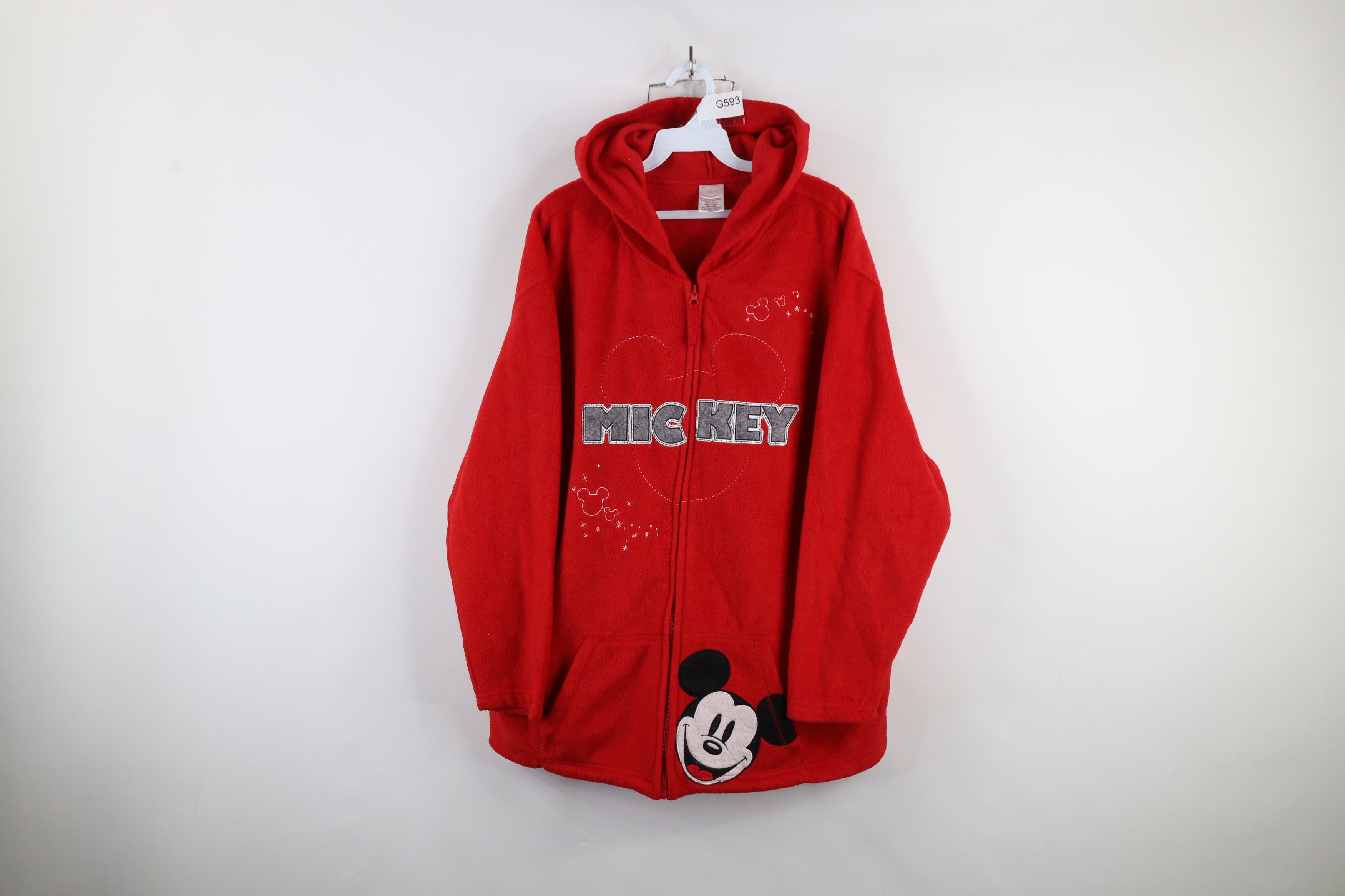 Disney × Vintage Vintage 90s Disney Mickey Mouse Full Zip Fleece Hoodie Red Size 3XL / US 20-22 - 1 Thumbnail