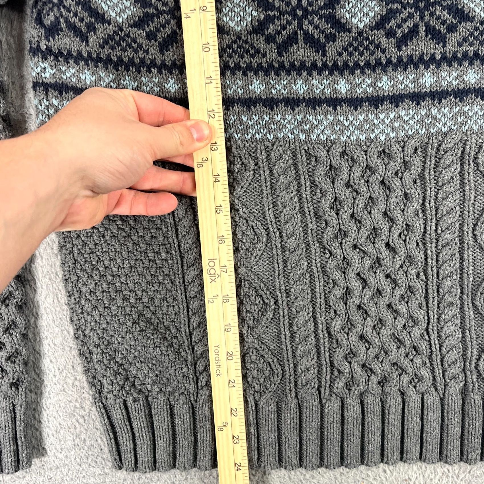 Vintage LL Bean Signature Cotton Fisherman Sweater Fair Isle Gray Blue Sz Medium Size US M / EU 48-50 / 2 - 2 Thumbnail