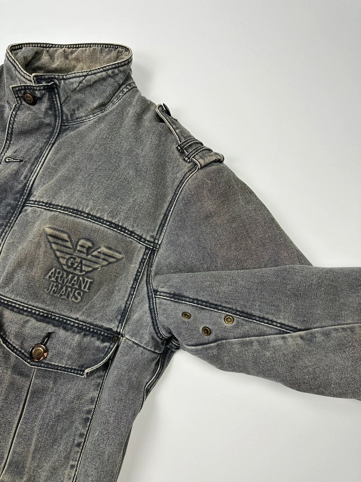 Armani Armani Jeans 90’s Heavy Grey Faded Denim Jacket Coat Size US L / EU 52-54 / 3 - 14 Thumbnail