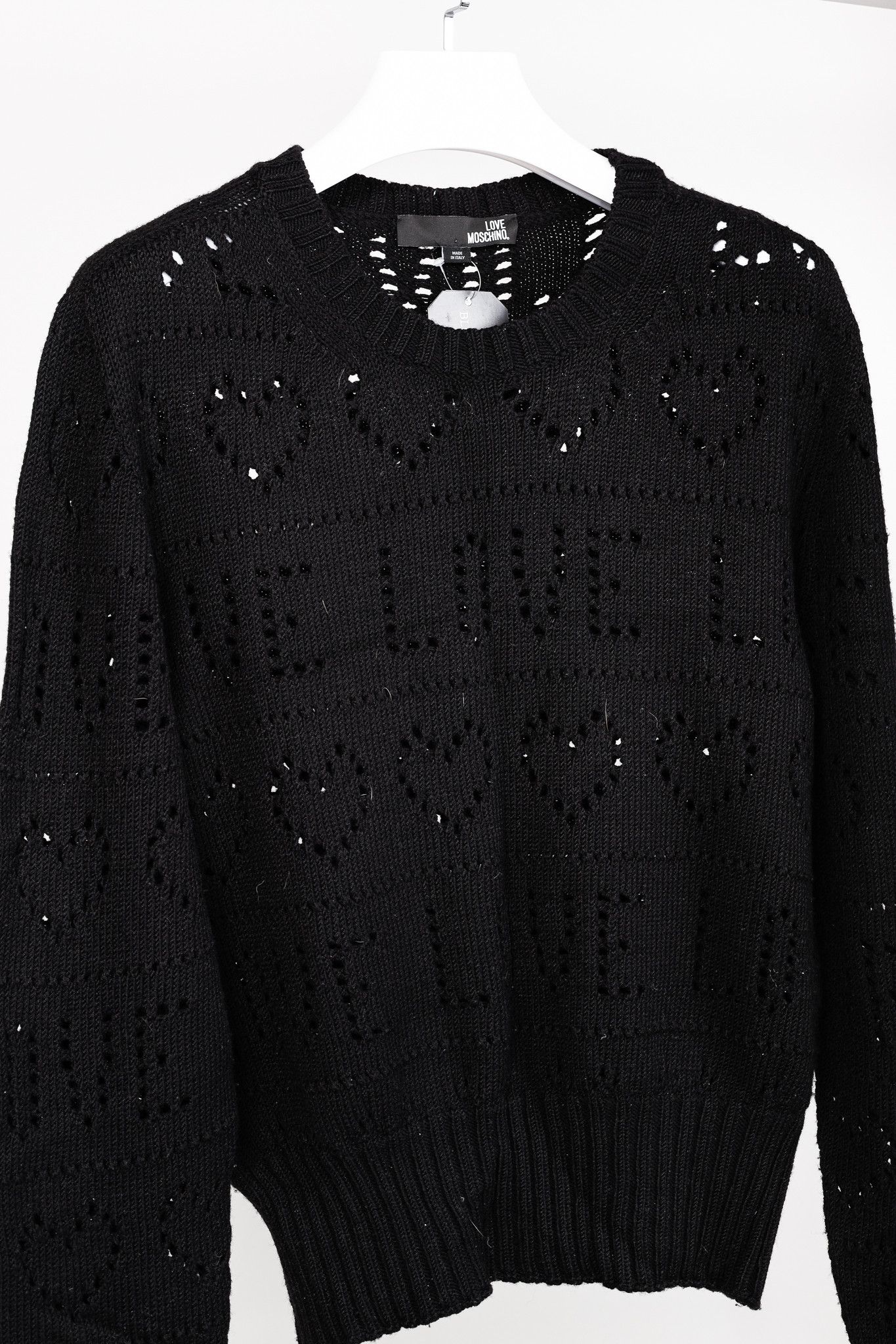 Love Moschino Love Moschino Black Pointelle Knit Long-Sleeve Sweater Size L / US 10 / IT 46 - 3 Thumbnail