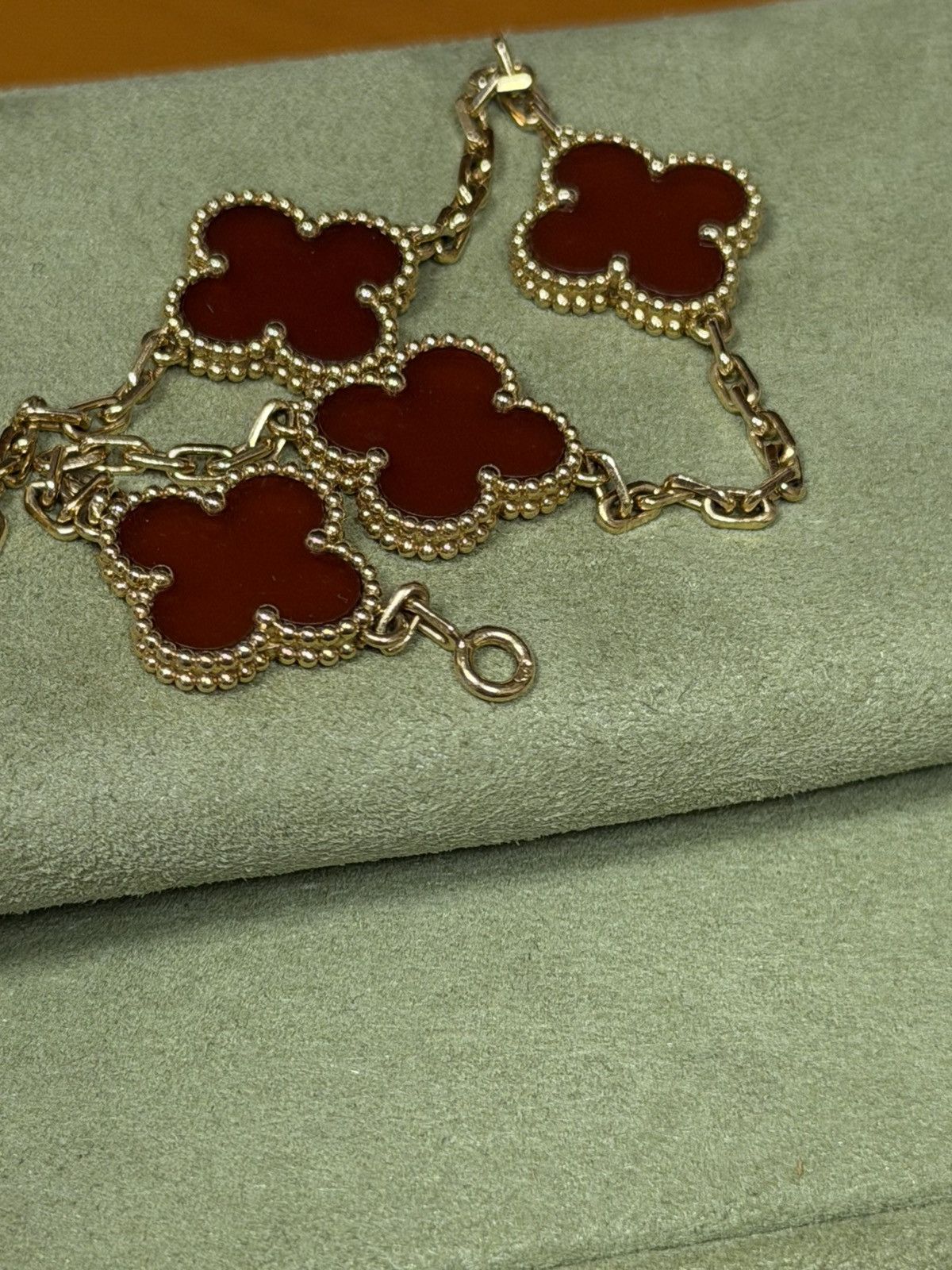 Van Cleef & Arpels Van Cleef Vintage Alhambra 5-Motif Gold Carnelian Bracelet Size ONE SIZE - 11 Thumbnail