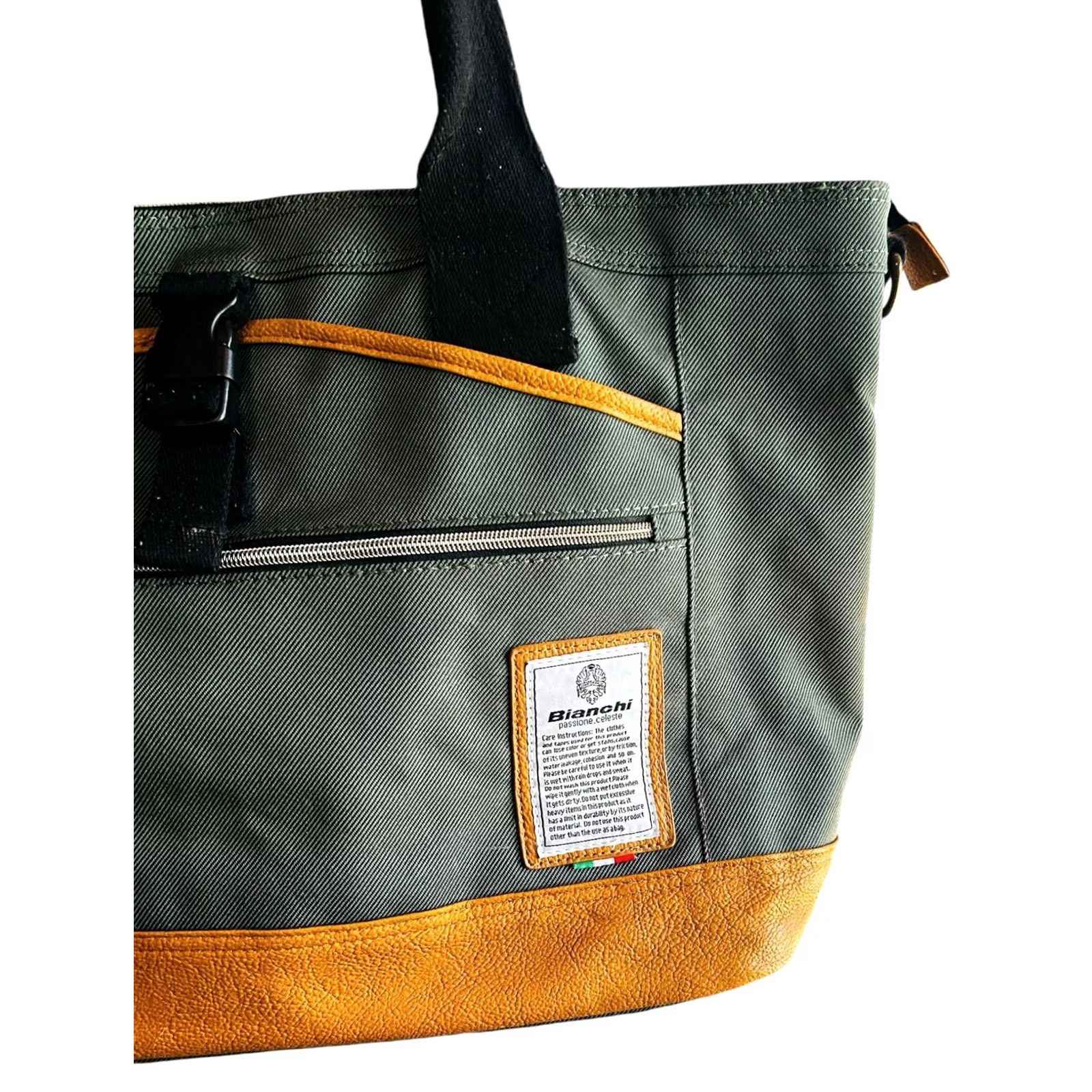 Vintage VINTAGE? No. Bianchi Tote Canvas Travel Weekend Bag Green Brown Shoulder Handbag Green Brown Zip Inner Pockets 20in 12in 6in Women Adults Size ONE SIZE - 2 Thumbnail