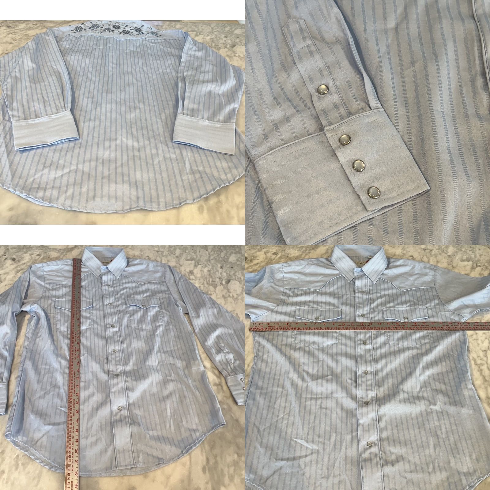 Roper Roper Western Shirt Men L Blue Striped Embroidered Pearl Snap Long Sleeve Button-Up Size US L / EU 52-54 / 3 - 8 Thumbnail