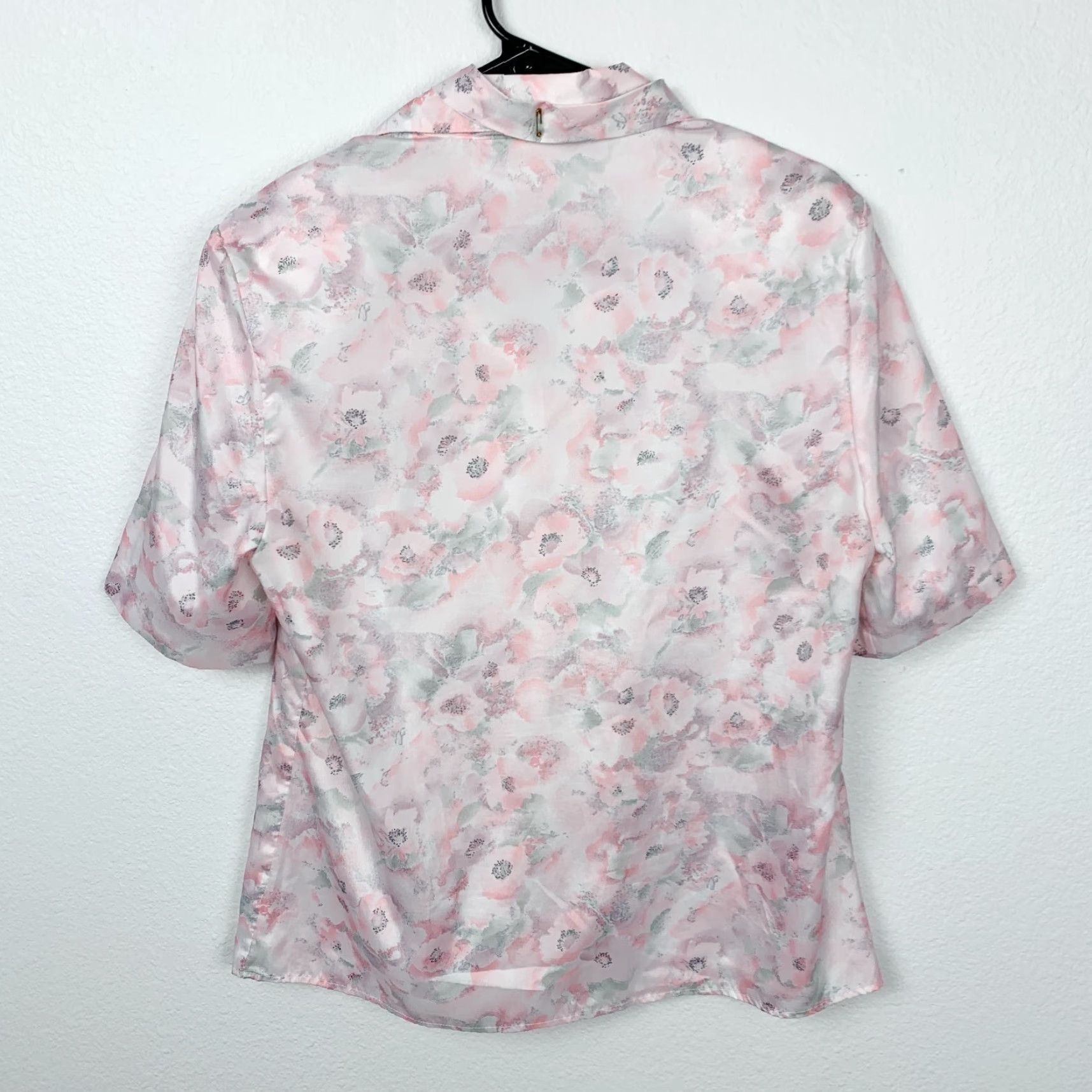 Vintage VINTAGE Pykettes Shirt Abstract Floral Slick Lightweight Button Up Tie Neck 12 Pink 1980s Secretary/Geek Mens Womens Size XL / US 12-14 / IT 48-50 - 5 Thumbnail