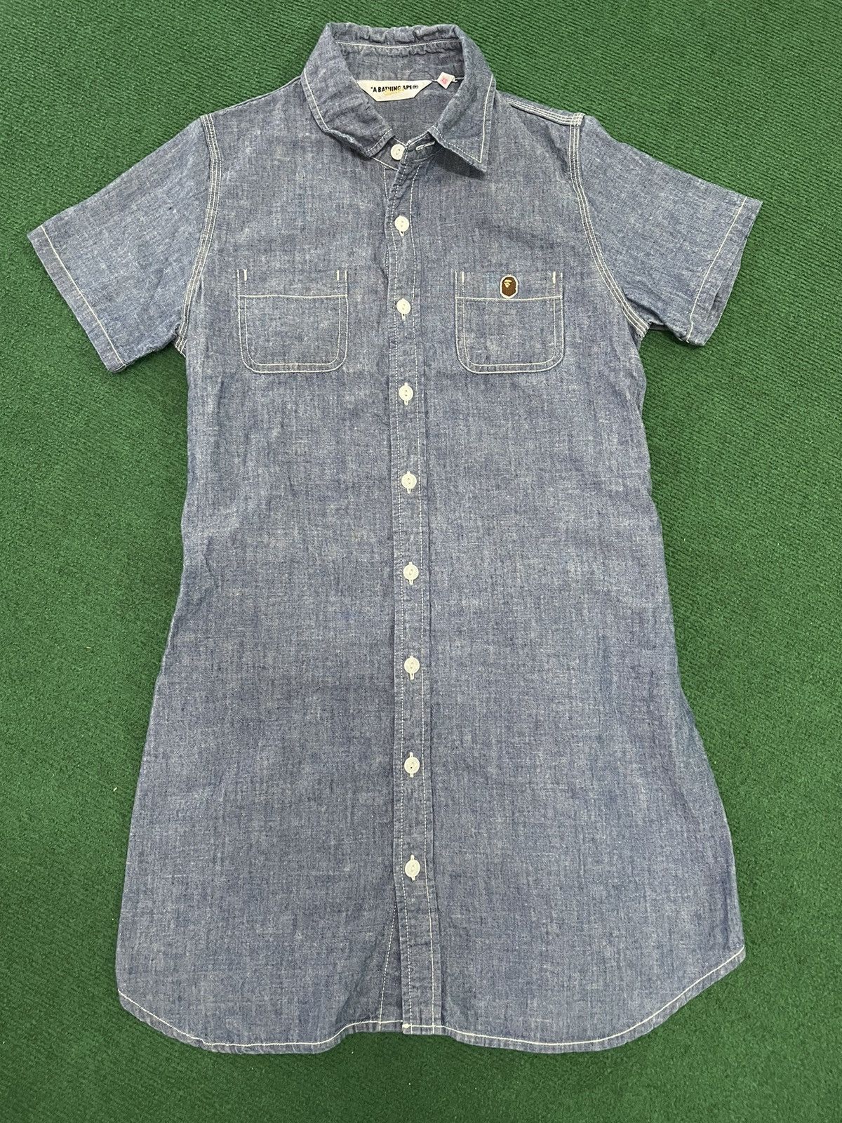 image of Bape Chambray Button Up Shirt Dress in Blue, Women's (Size XS)