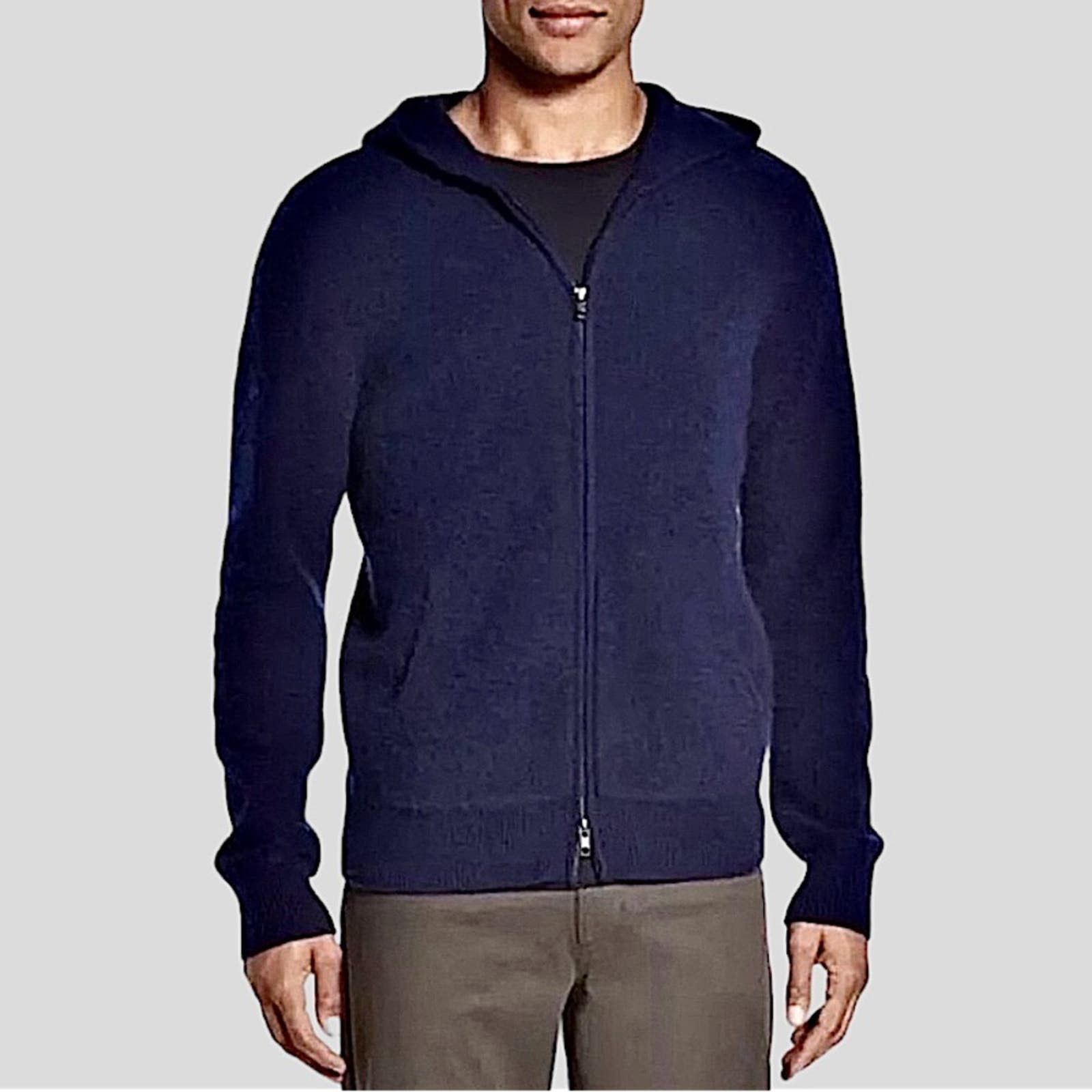 image of Vince Blue Zip Up Hoodie: Comfort & Casual Fashion | Size L, Men's