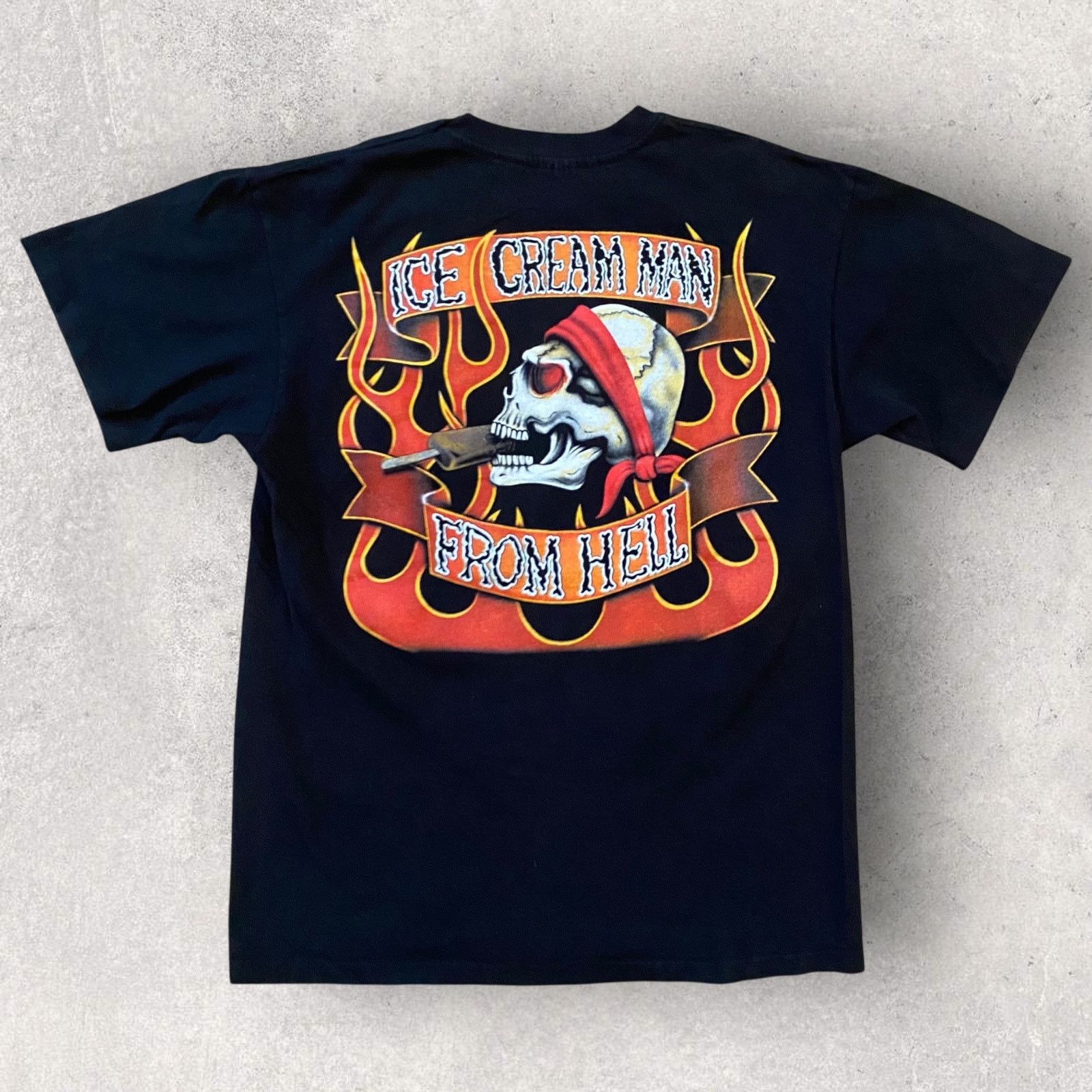 Anvil × Vintage Vintage Ice Cream Man From Hell Skull Flames Biker T Shirt Size US L / EU 52-54 / 3 - 1 Thumbnail