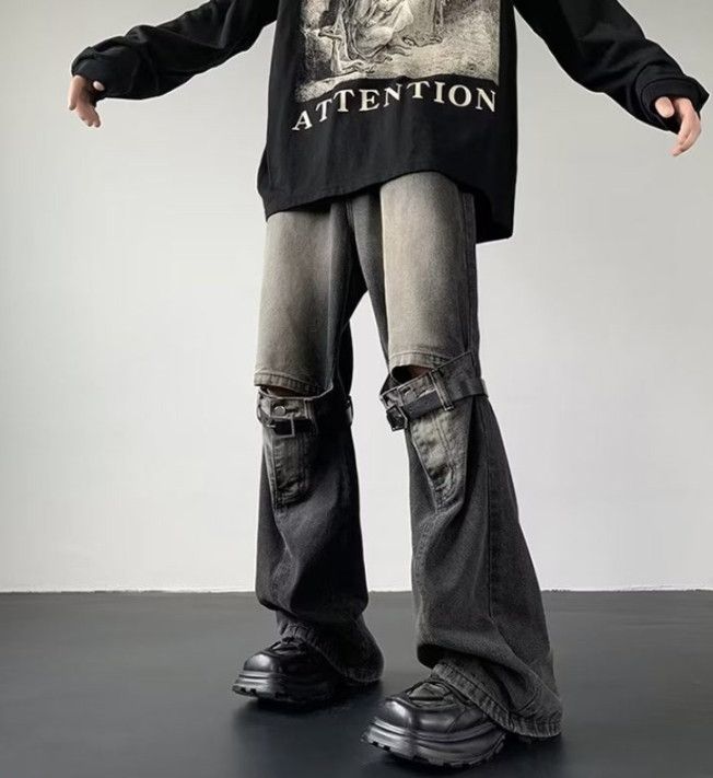 Japanese Brand Street men's retro zippered workwear straight bootcut jeans Size US 32 / EU 48 - 5 Thumbnail