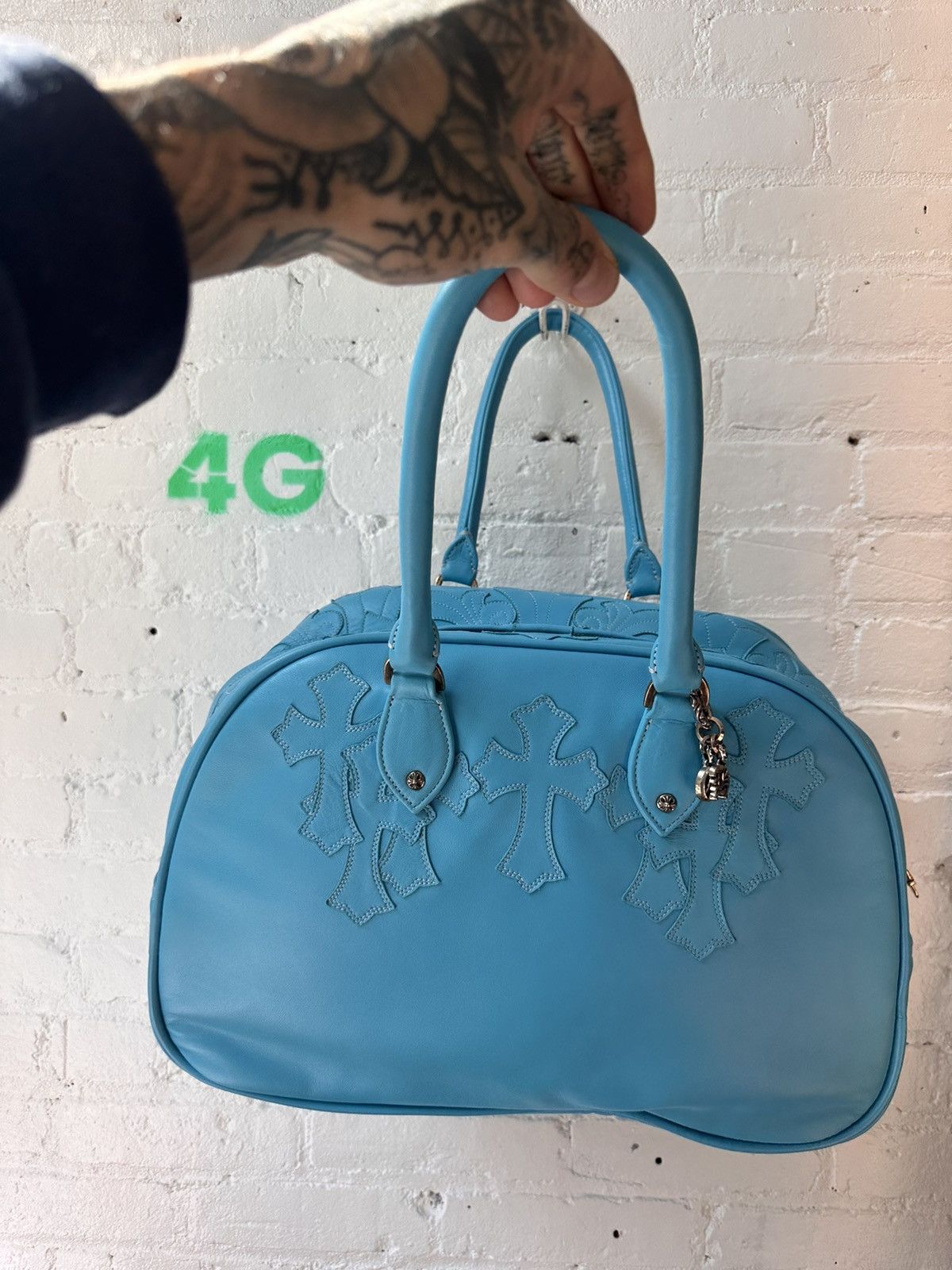 Chrome Hearts CHROME HEARTS XL LEATHER CROSS TURQUOISE TRAVEL DUFFLE BAG Size ONE SIZE - 1 Thumbnail