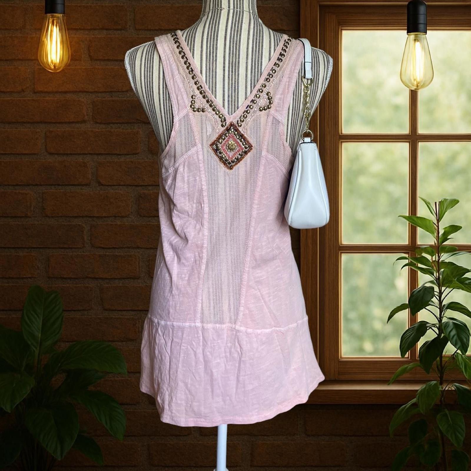 Free People Pink beaded boho top with sequence and mesh detailing Size S / US 4 / IT 40 - 4 Thumbnail