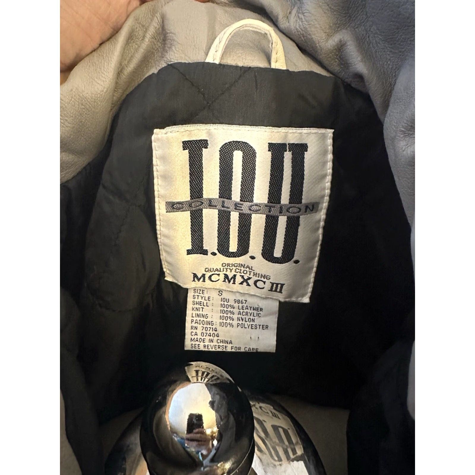 Vintage I.O.U. Legend Leather Shell Racing Jacket Full Zip Button Gray White Black Men S Size US S / EU 44-46 / 1 - 6 Thumbnail