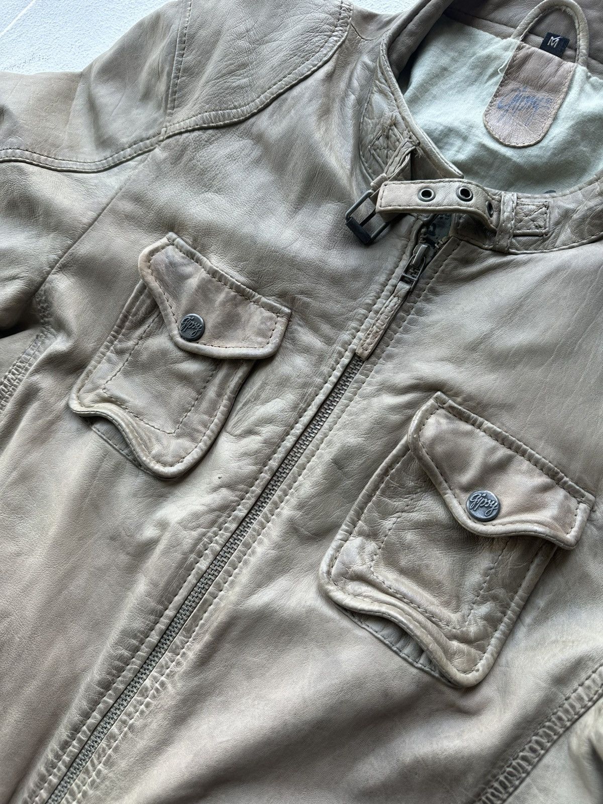 Gypsy 🚨VNTG LEATHER JACKET AVANT GARDE ASYMMETRICAL BROWN MOTO Size US M / EU 48-50 / 2 - 5 Thumbnail