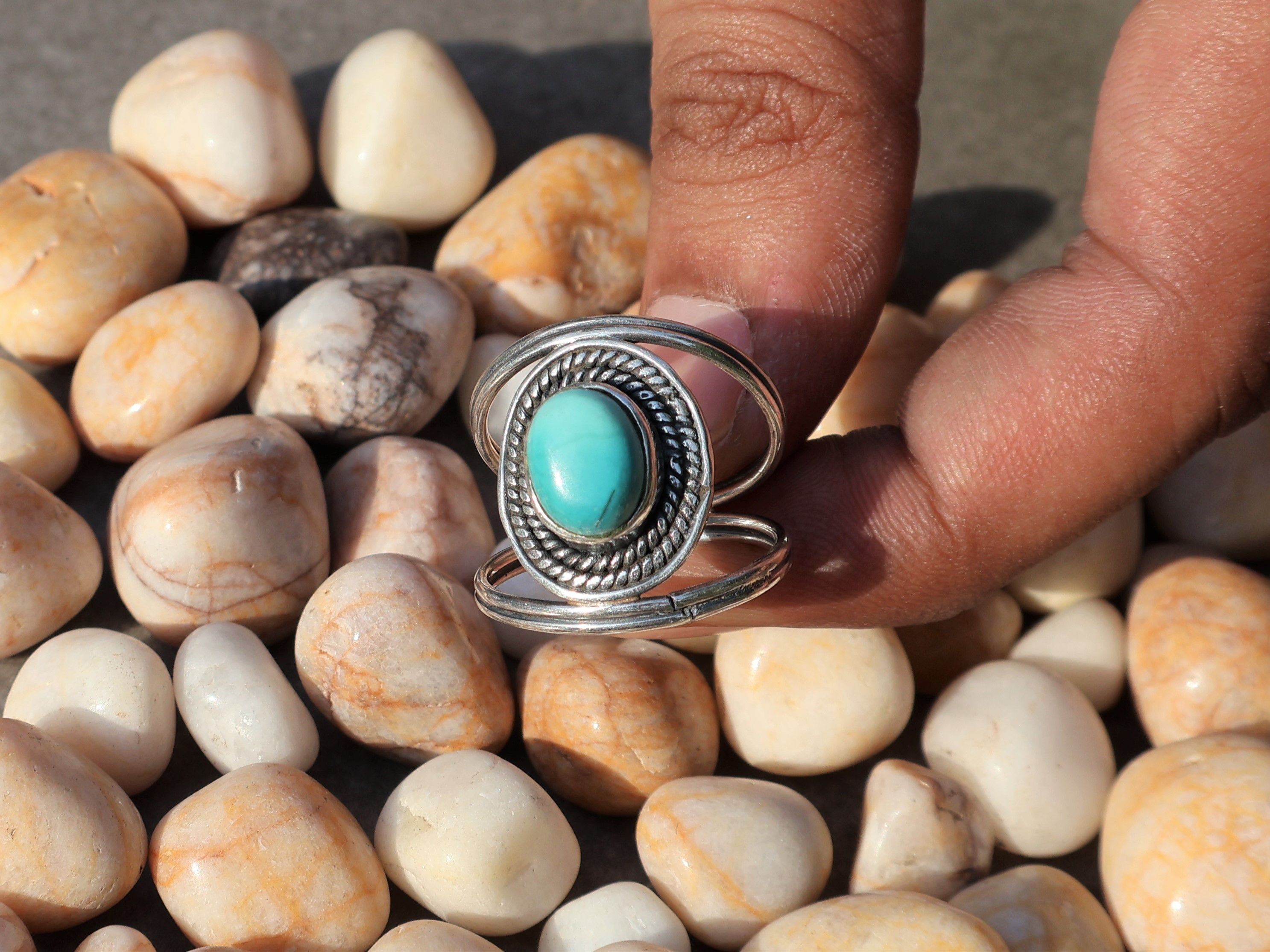 Handmade Natural Turquoise Ring, 925 Silver Handmade Unique Jewelry, Size ONE SIZE - 5 Thumbnail