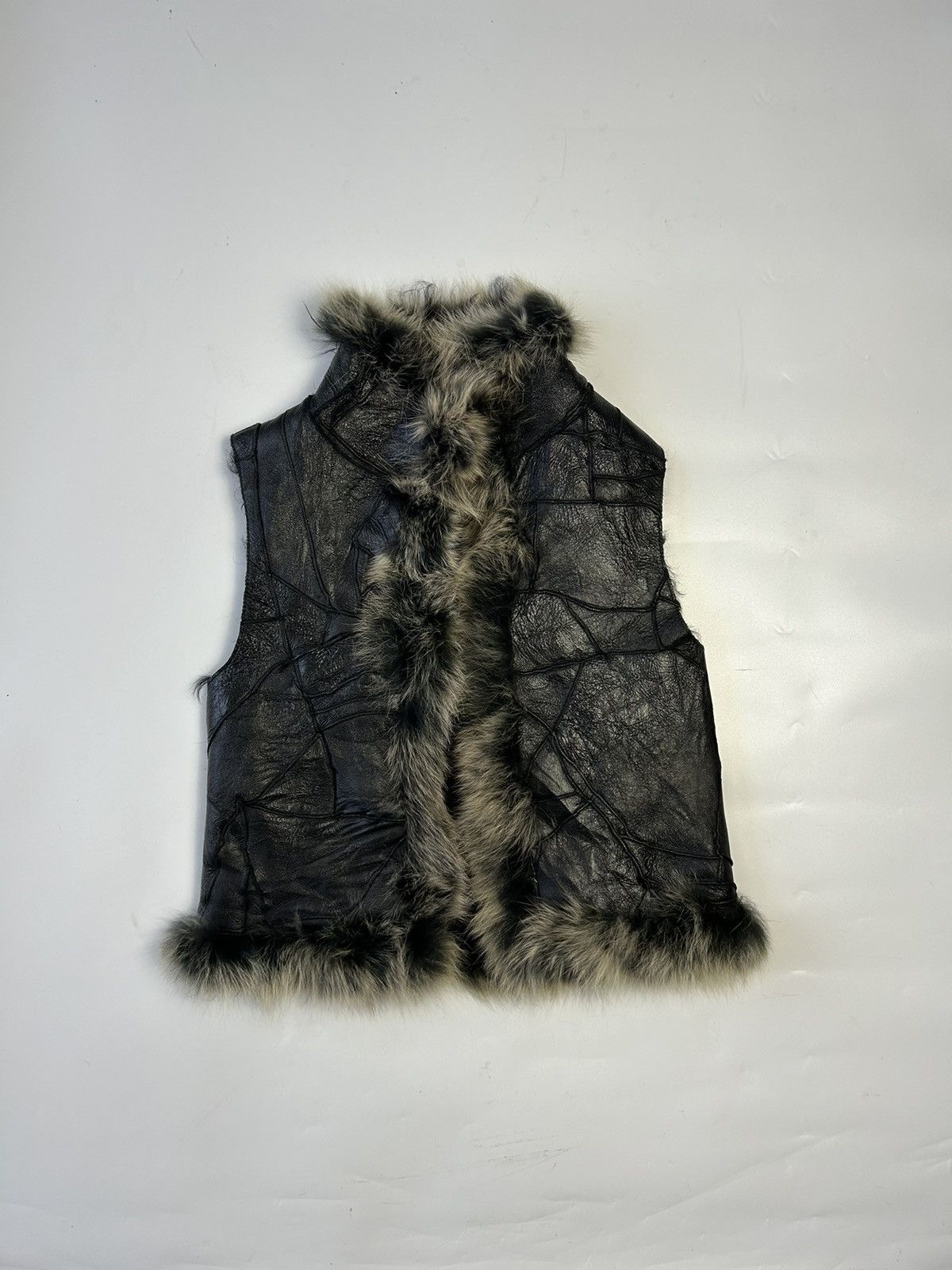 Japanese Brand DOUBLE SIDED SILVER FUR FOX LEATHER VEST Size ONE SIZE - 1 Thumbnail