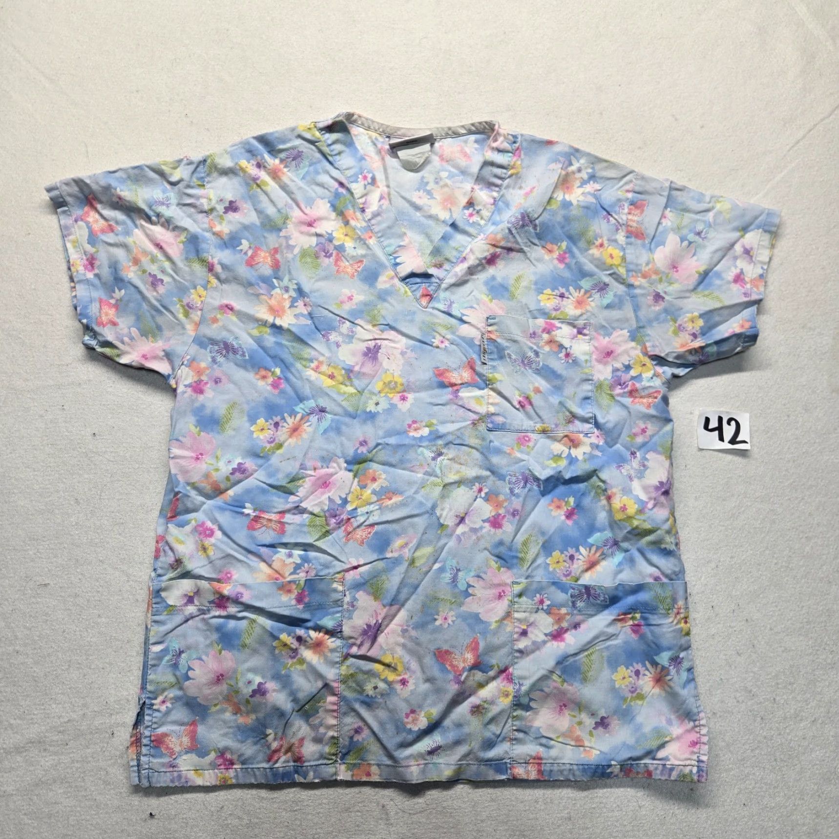 Vintage VINTAGE Peaches Uniforms Spring Flowers Floral Print Cotton Scrub Top Women L Short Sleeve Pockets Medical Size US L / EU 52-54 / 3 - 2 Thumbnail
