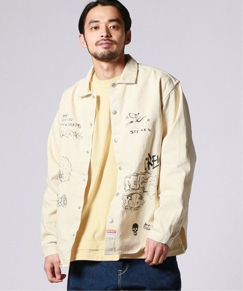 image of Art x Union Made Pay-Day X Jackson Matisse Hand Print Snap Button Jacket in White (Size Medium)