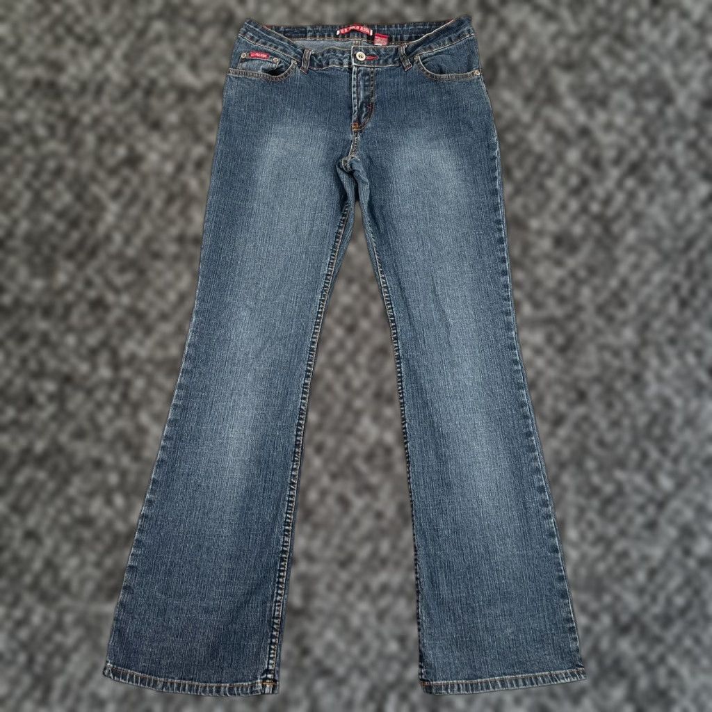 Vintage US Polo Assn. Jeans - Women - 12 - Bootcut Flare - Blue Denim - 32 Inseam - Low Rise - 90s Boho Retro Embroidered Logo Pockets Stretch Size 34" / US 12 / IT 48 - 1 Thumbnail
