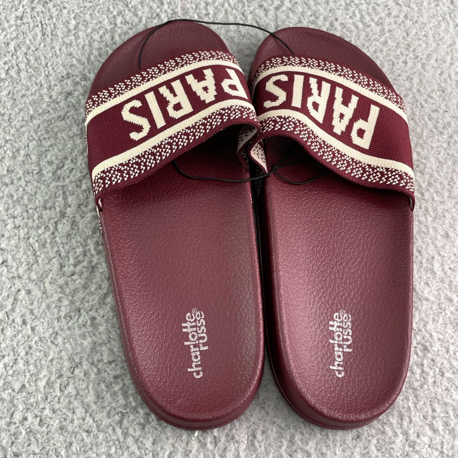 Vintage Charlotte Russe Paris Slides Womens 10 Burgundy Luxury Sandal Beach Glam Resort Size US 10 / IT 40 - 6 Thumbnail