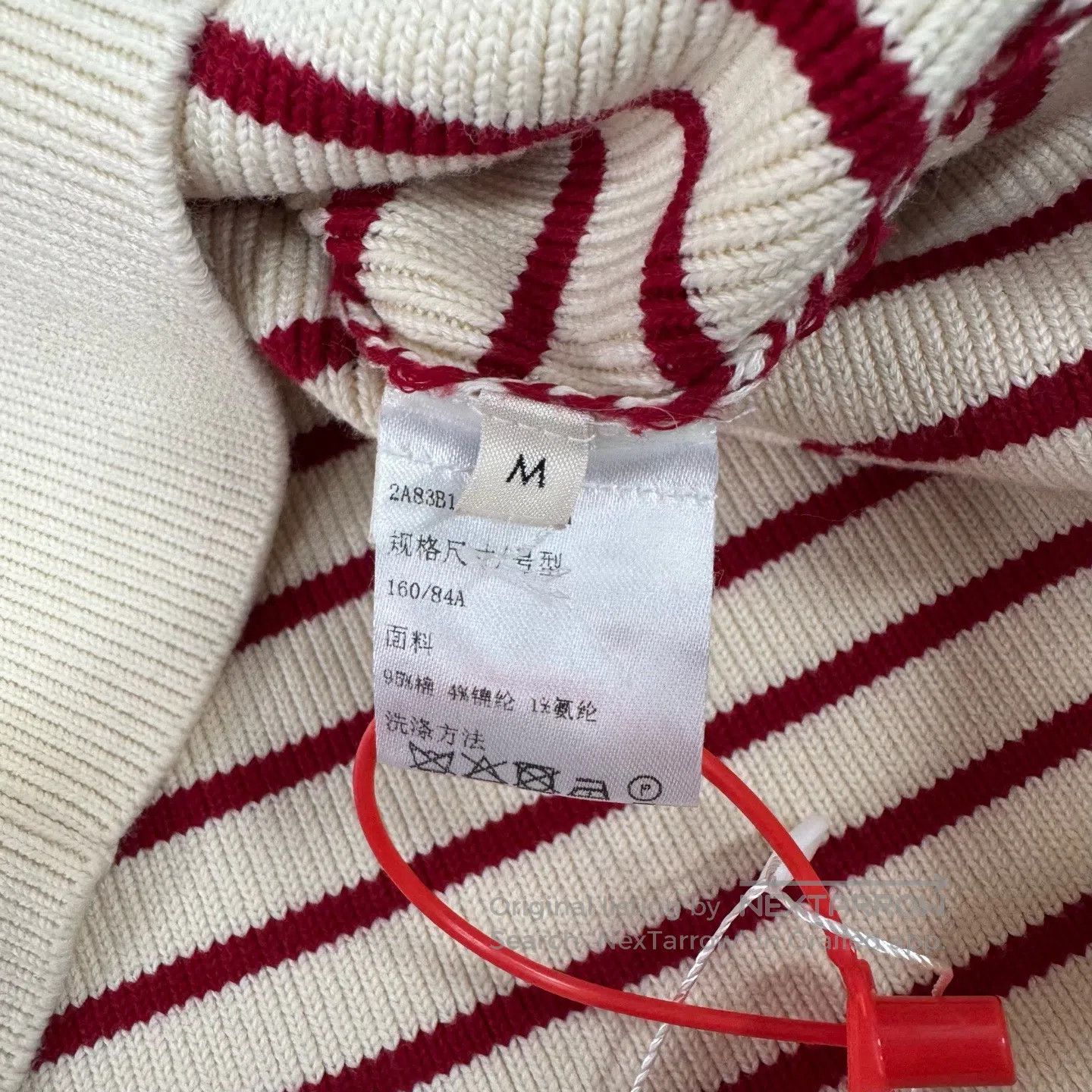 Celine CELINE Off-white with red stripes V-neck, short knit top| Size M / US 6-8 / IT 42-44 - 6 Thumbnail