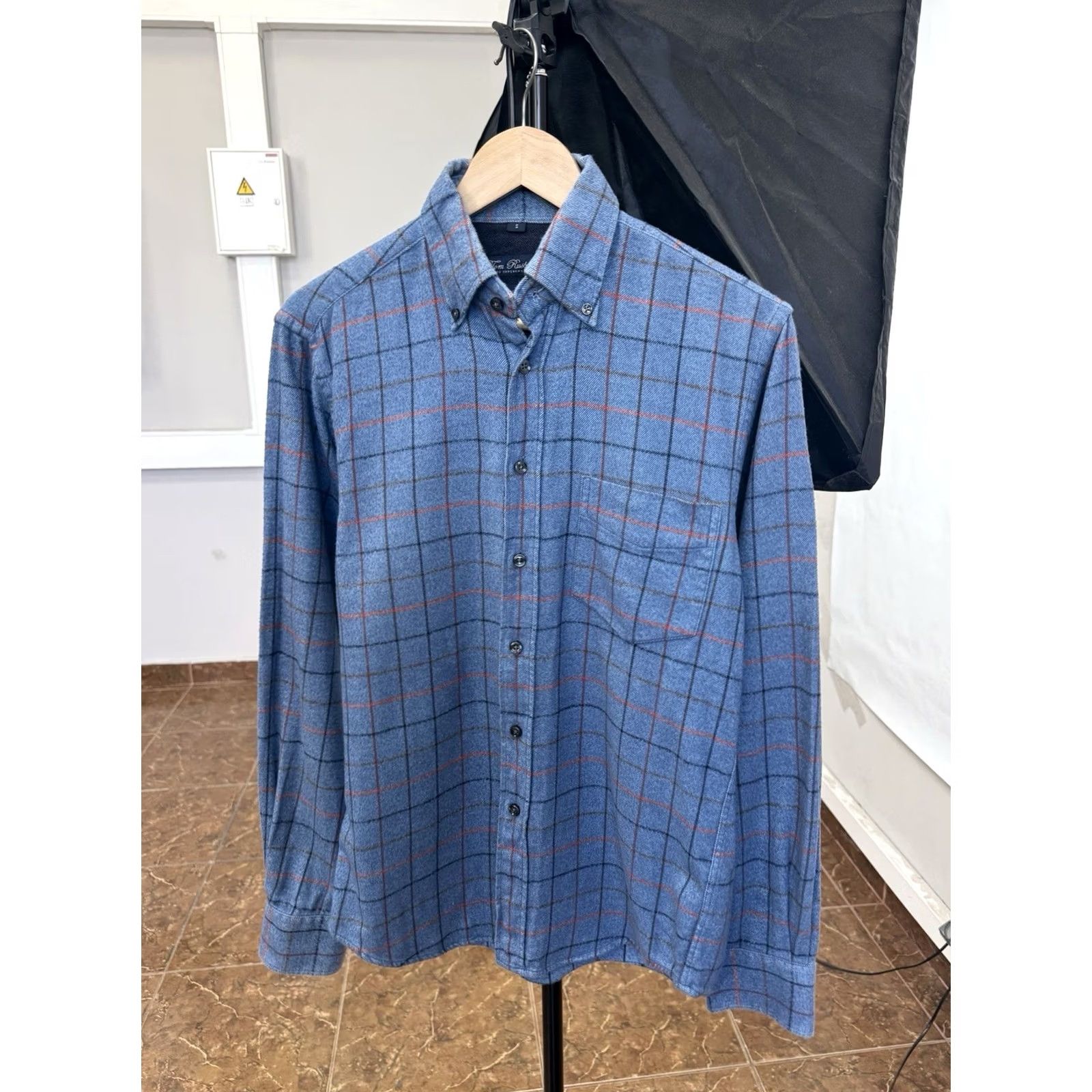 R13 Tom Rusborg Luxury Flannel Shirt S Blue Mens Size US S / EU 44-46 / 1 - 2 Thumbnail