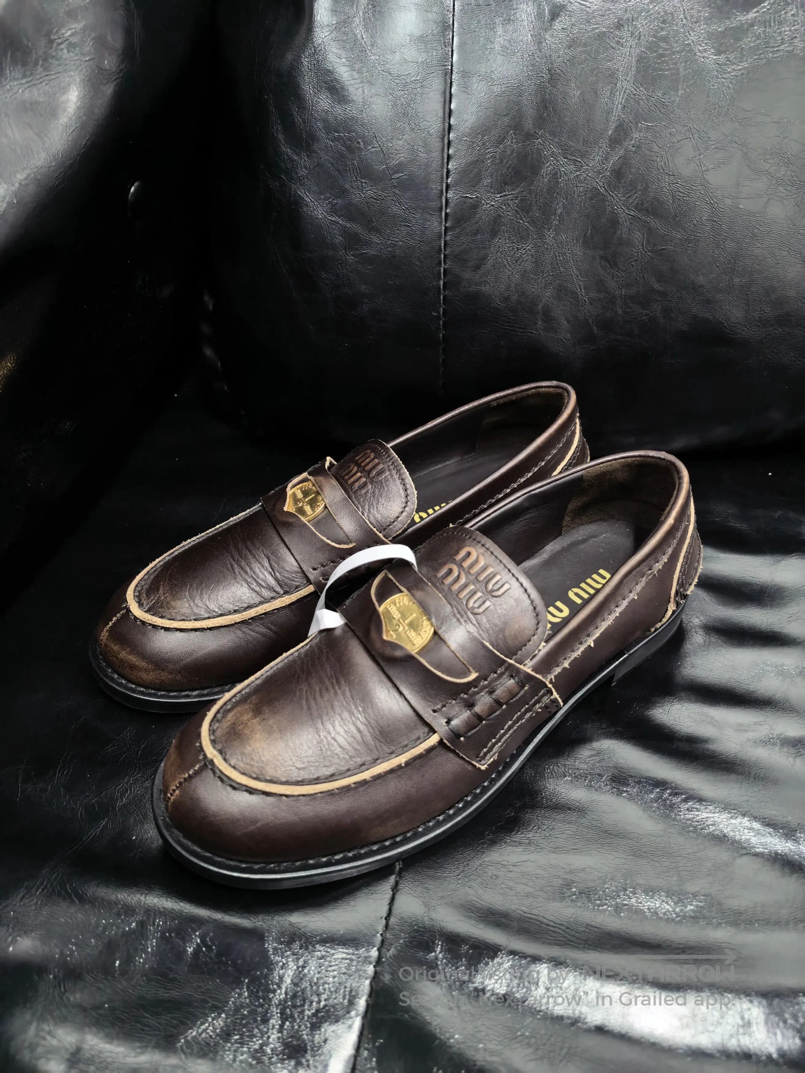Miu Miu MiuMiu Brown Leather Gold Coin Loafers. Size US 5.5 / IT 35.5 - 1 Thumbnail