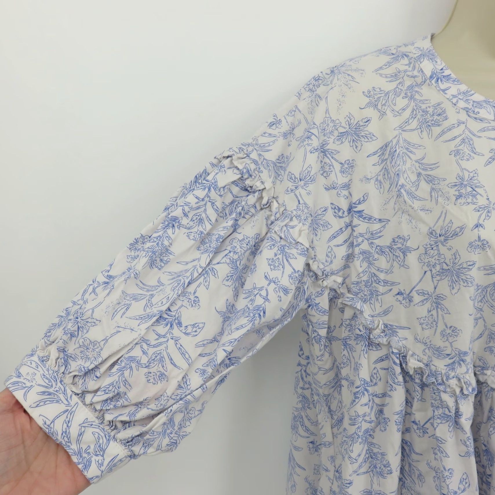 Vintage Bucket List Women Large White Blue Flower Botanical Print Ruffle Dress Sundress Size L / US 10 / IT 46 - 3 Thumbnail