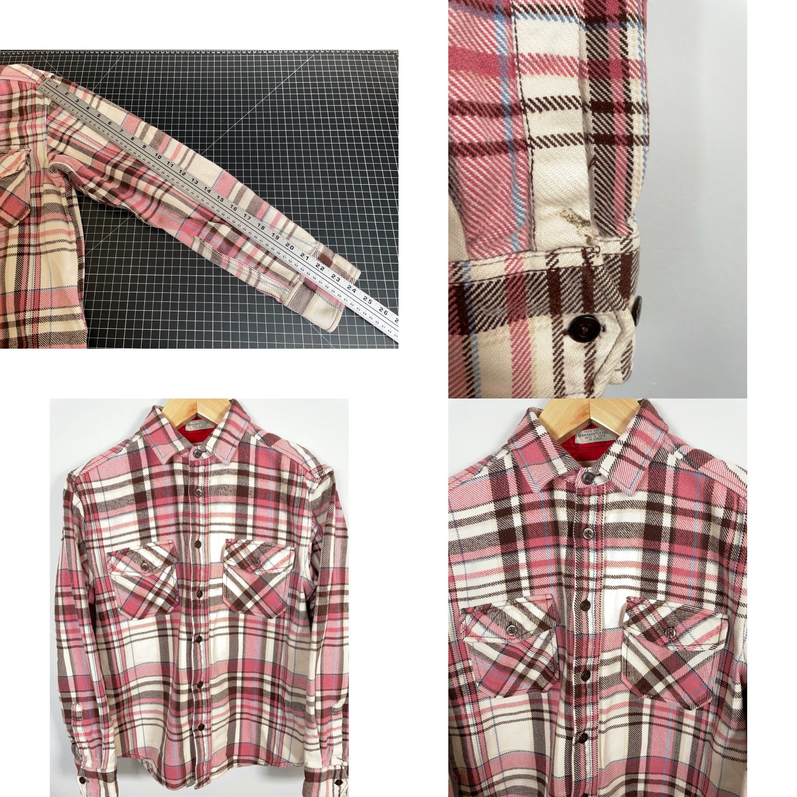 Vintage VINTAGE Artful Dodger Flannel Shirt Men 40 Large Cream Pink Plaid Heavyweight 90s Grunge Mens Size US L / EU 52-54 / 3 - 8 Thumbnail