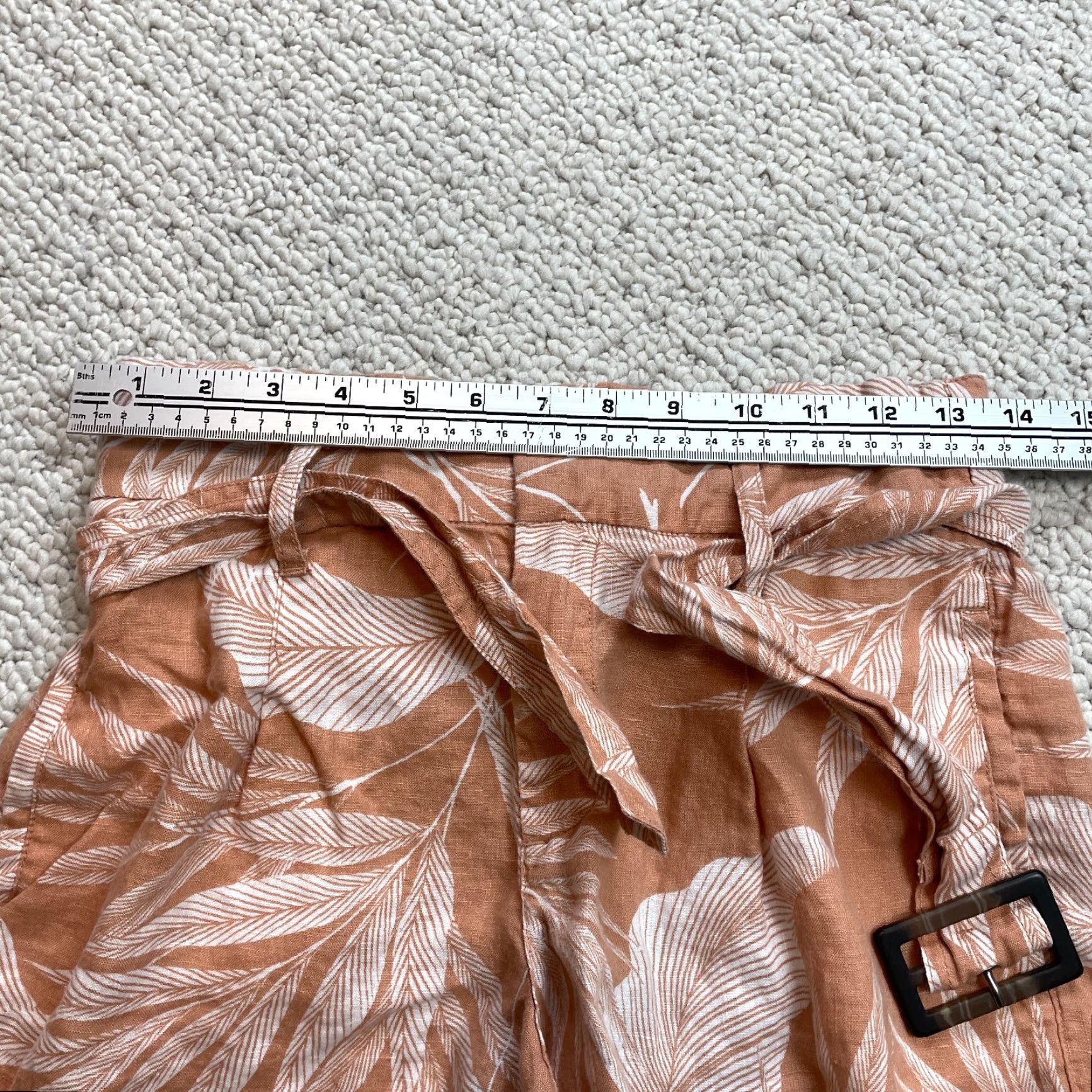 Vintage TAHARI Short Womens Small Orange Linen Palm Print High Waist Belt Tropical Size 28" / US 6 / IT 42 - 5 Thumbnail
