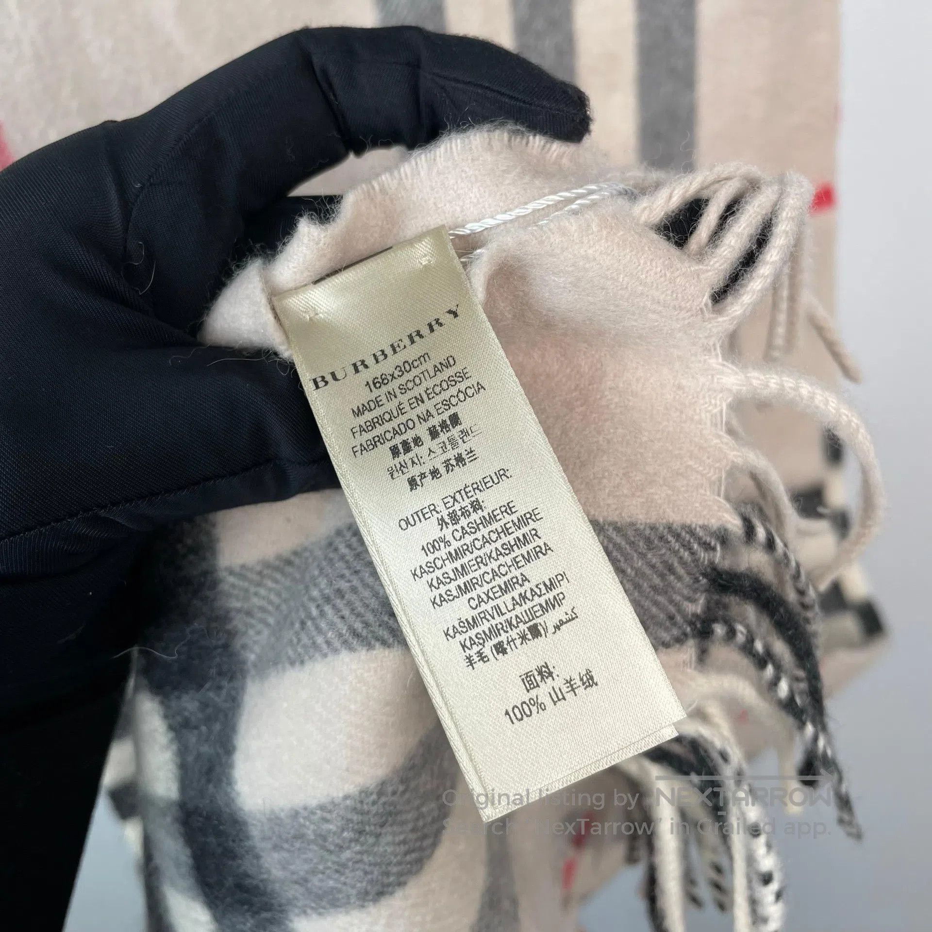 Burberry Burberry Beige Plaid Cashmere Fringe Scarf| Size ONE SIZE - 4 Thumbnail