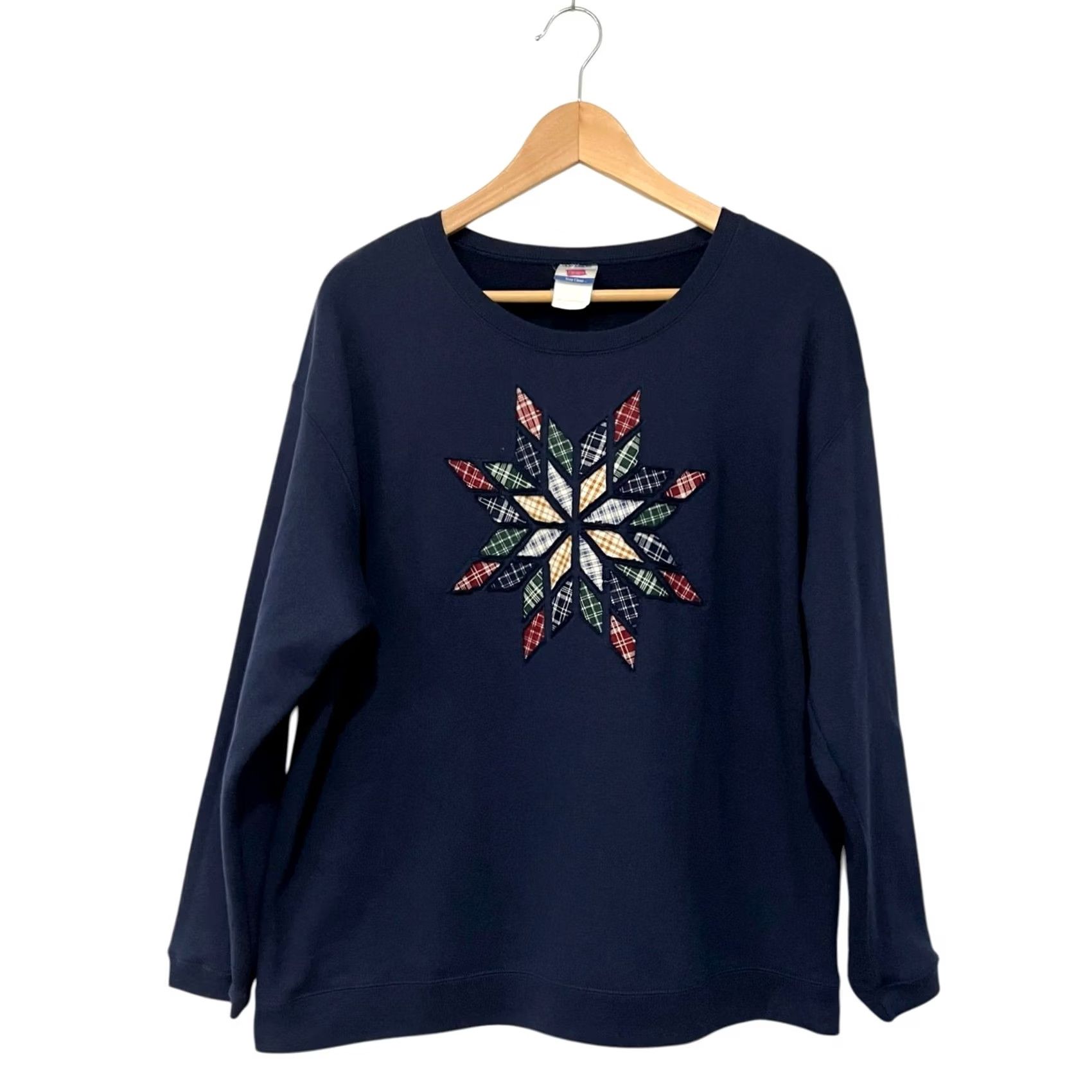 Hanes Vintage Hanes Quilt Star Patchwork Sweatshirt Women XL Crew Neck Navy Blue Size XL / US 12-14 / IT 48-50 - 2 Thumbnail