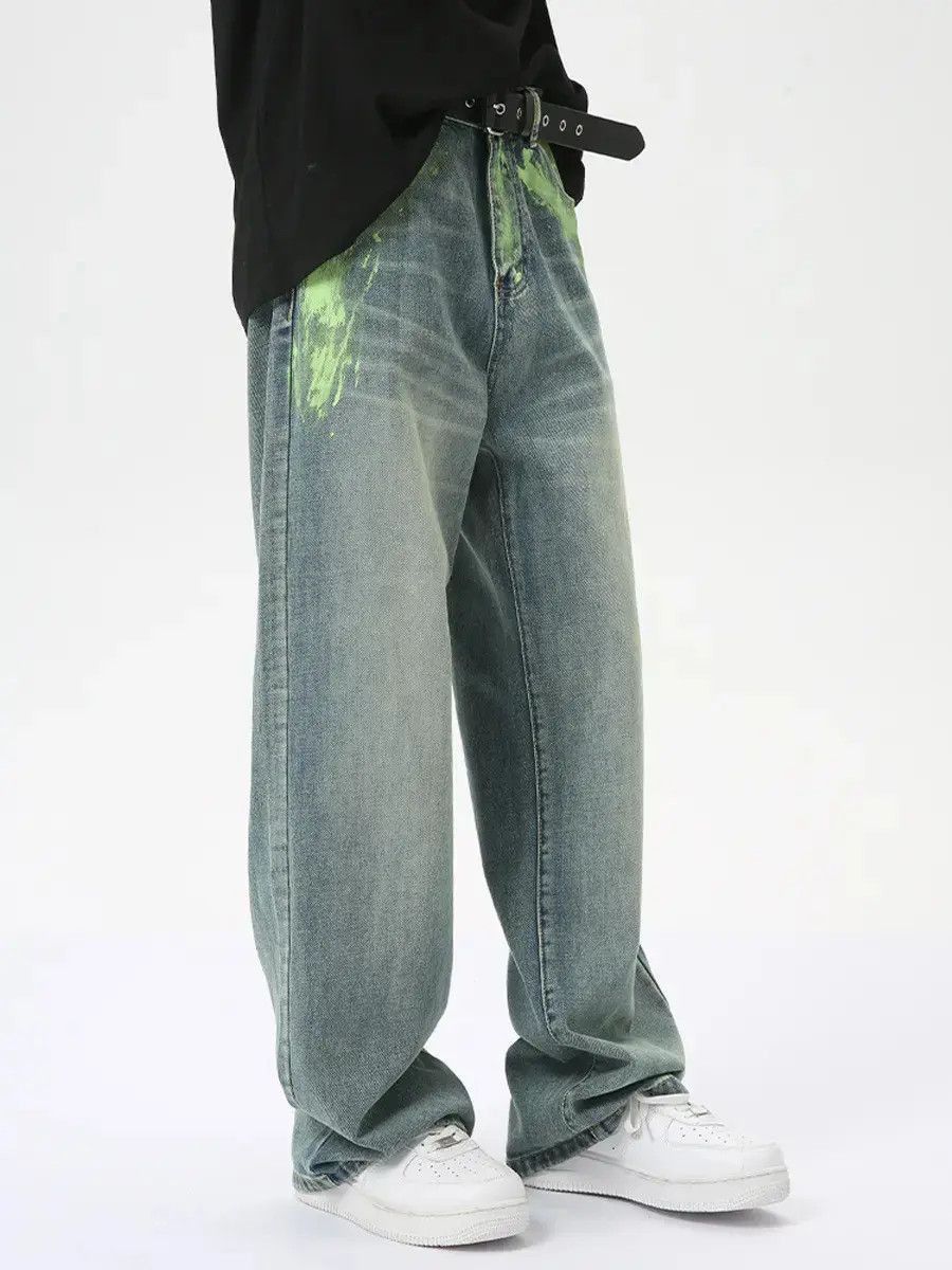 Japanese Brand Retro loose hand-painted straight leg jeans Size US 32 / EU 48 - 2 Thumbnail