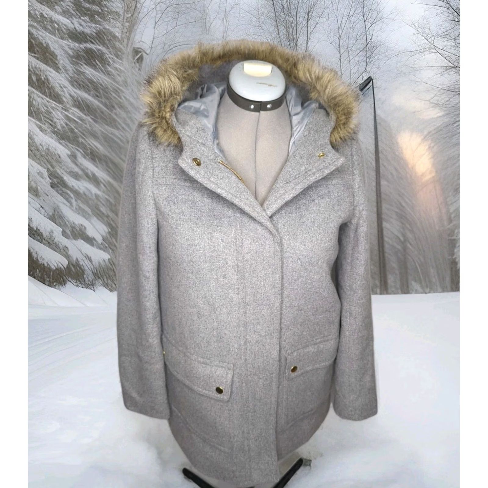 J.Crew J.CREW Vail Parka Coat Womens Winter Grey 6 Small Medium Hooded Wool Fur Ruff Size M / US 6-8 / IT 42-44 - 3 Thumbnail
