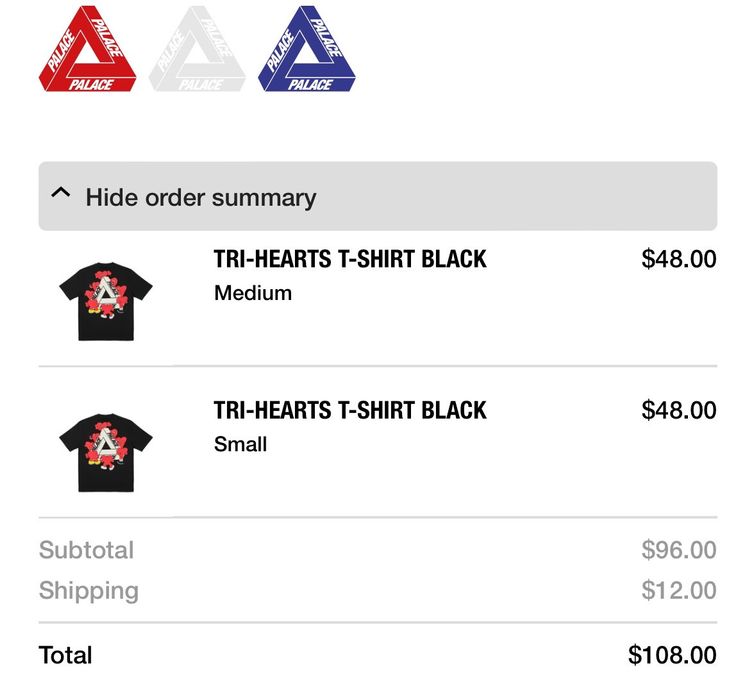 Palace Palace Tri-Hearts T-Shirt Black Size Medium | Grailed