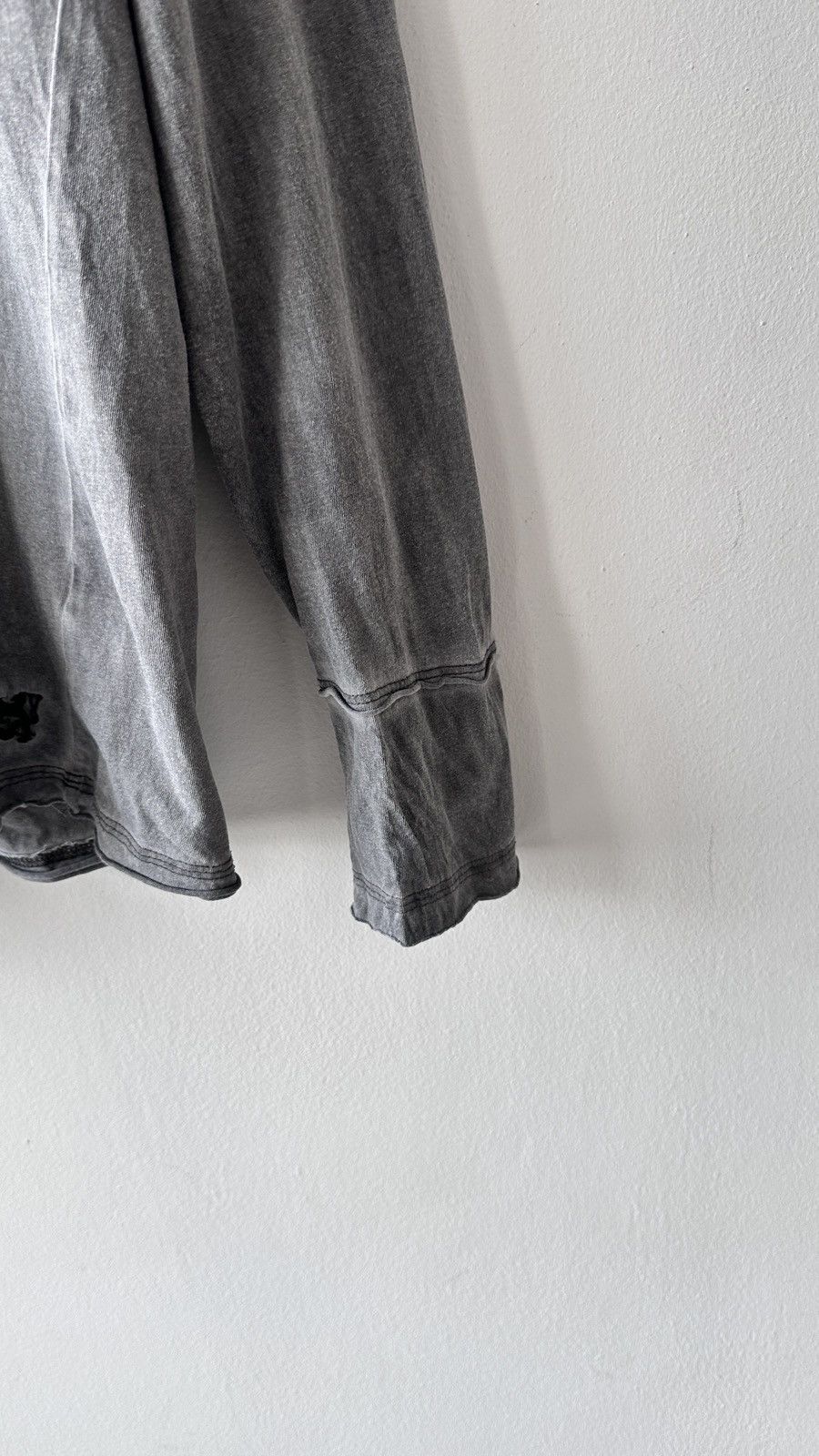 tigha Tigha Grey Acid Washed Longsleeve Cotton Top Raw Hem Grunge Size US L / EU 52-54 / 3 - 8 Thumbnail