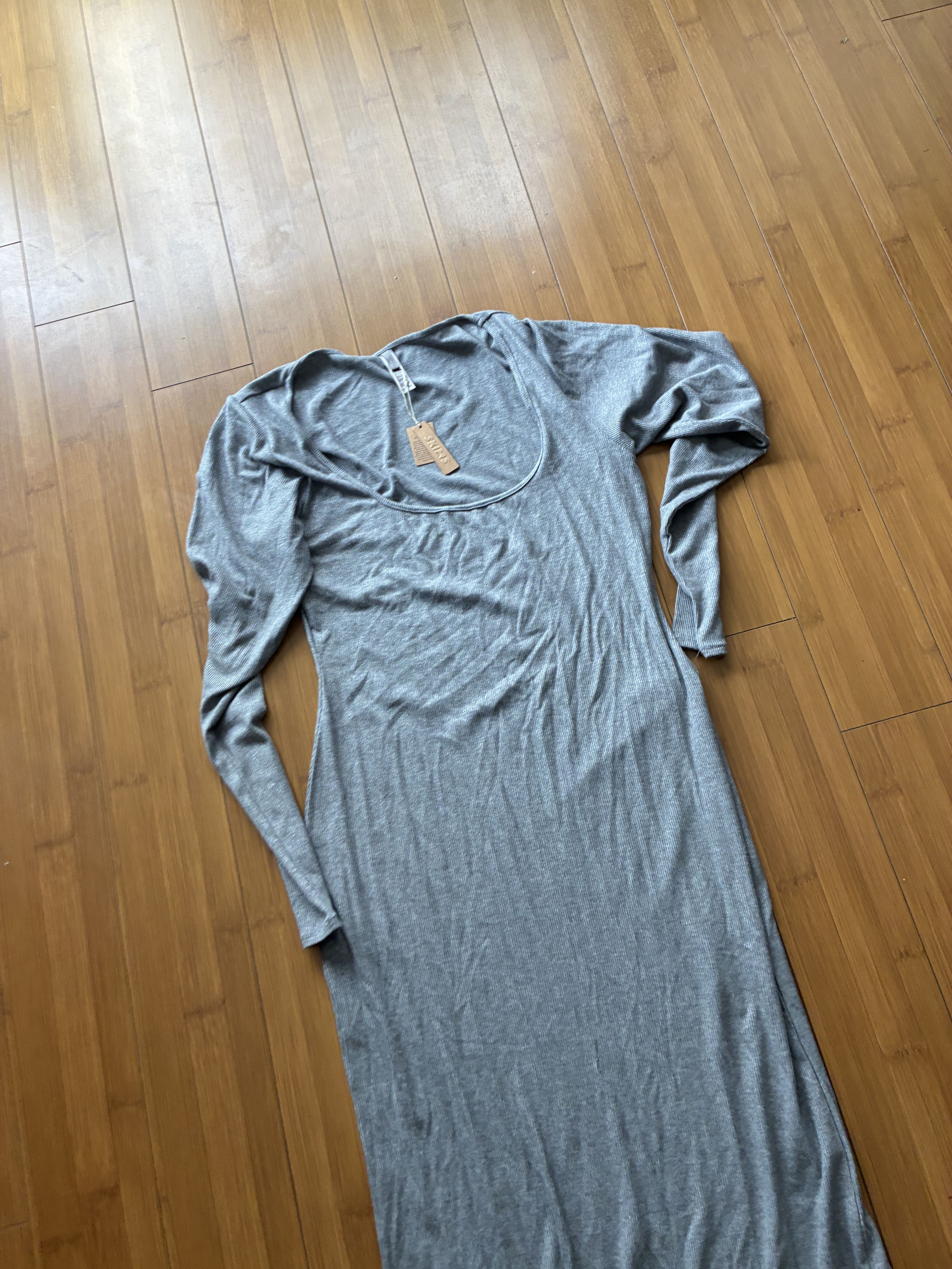 SKIMS SKIMS Lounge Long Ribbed Long Sleeve Maxi Dress Gray 2XL Size XXL / US 16-18 / IT 52-54 - 3 Thumbnail