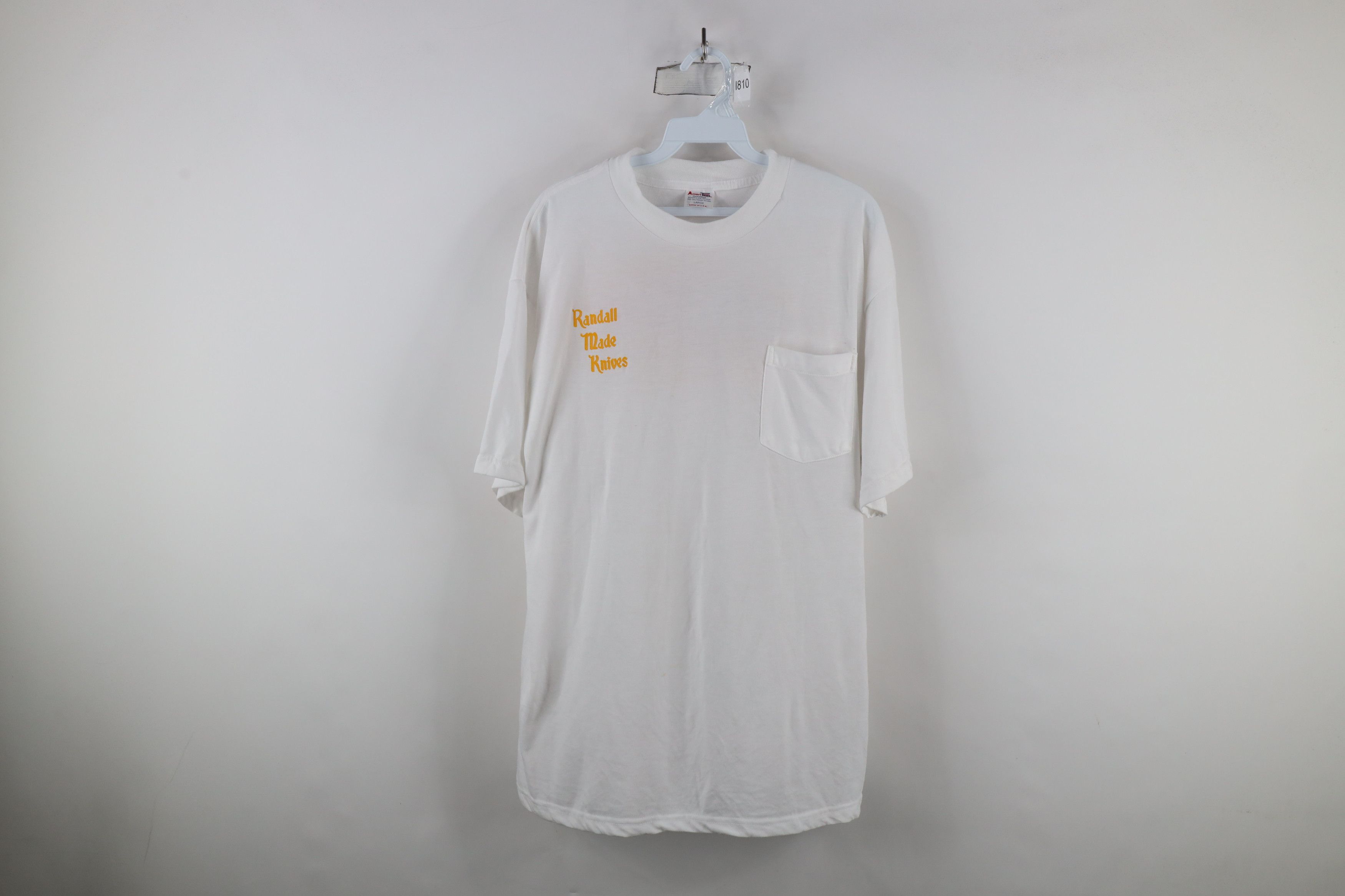 Vintage Vintage 90s Randall Made Knives Pocket T-Shirt White USA Size US L / EU 52-54 / 3 - 1 Thumbnail