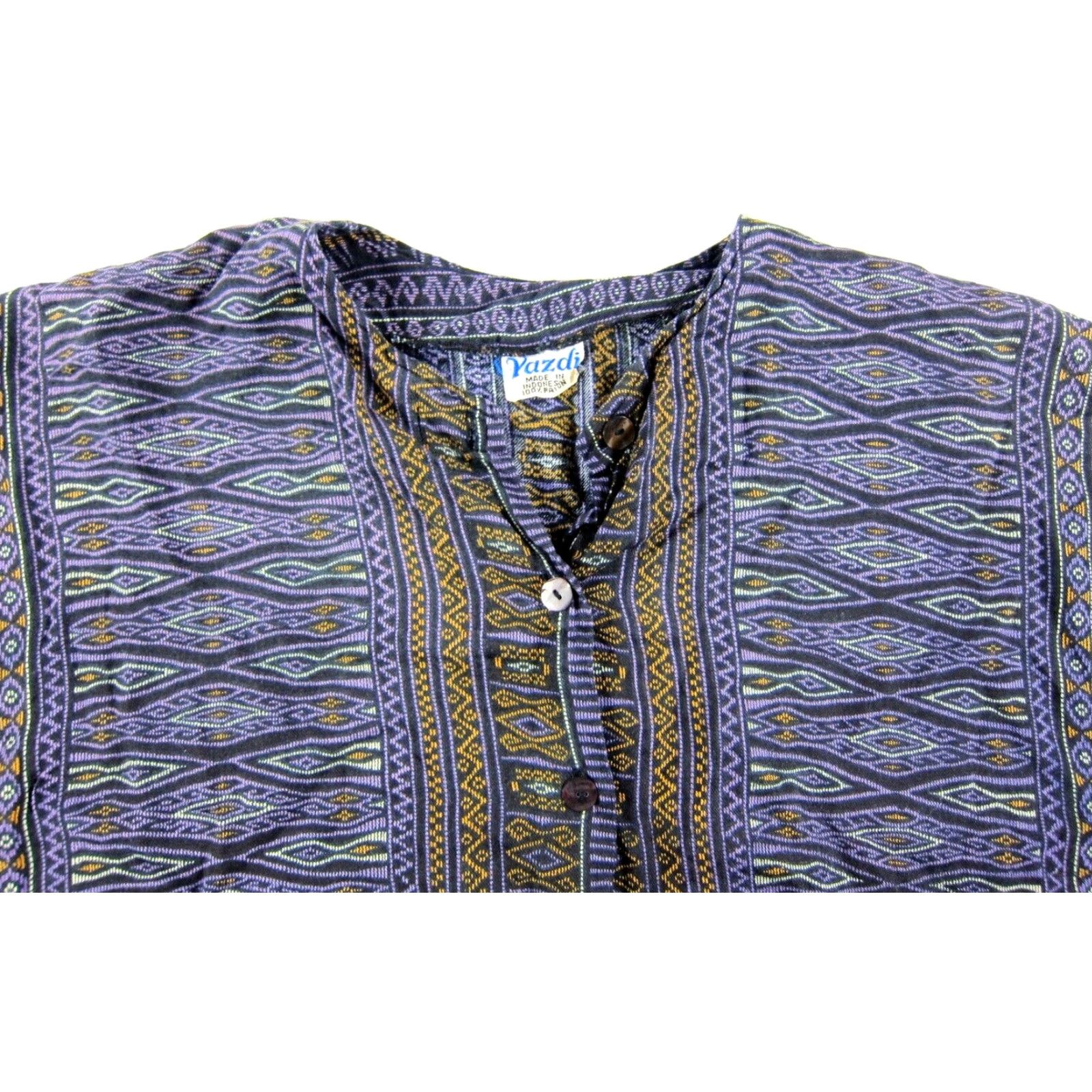Vintage VINTAGE Yazdi Blouse Shirt Womens S-M Purple Batik Cap Sleeve Button Down 100% Rayon Size S / US 4 / IT 40 - 4 Thumbnail