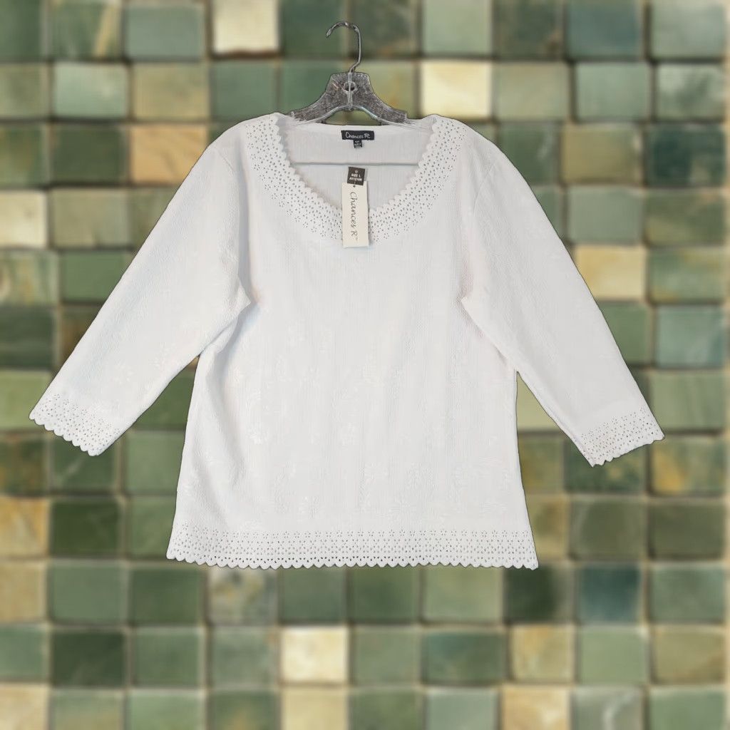 Vintage VINTAGE Chances R Womens Blouse Long Sleeve Floral White Size L Womens Size L / US 10 / IT 46 - 1 Thumbnail