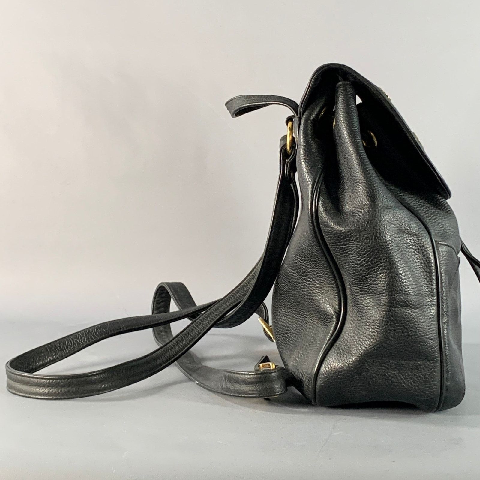 MCM MCM Vintage Small Black Gold Leather Drawstring Backpack Size ONE SIZE - 3 Thumbnail