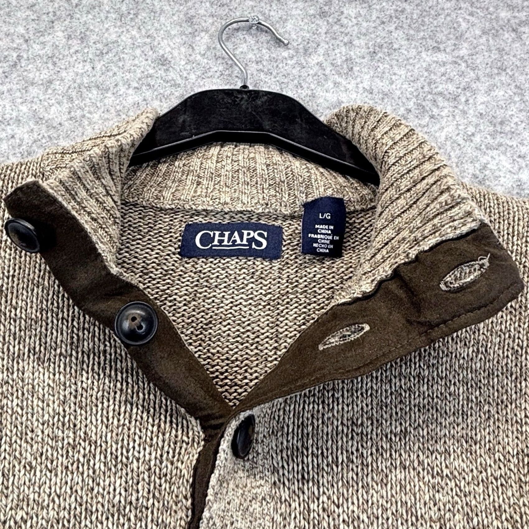 Chaps Chaps Jumper Mens Large Button Neck Oatmeal Brown Elbow Patch Knit Pullover Size US L / EU 52-54 / 3 - 7 Thumbnail
