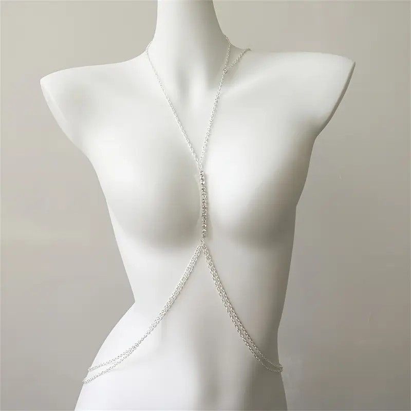 Other Sexy Silver Rhinestone Body Chain Crystal Bikini Jewelry Size ONE SIZE - 3 Thumbnail