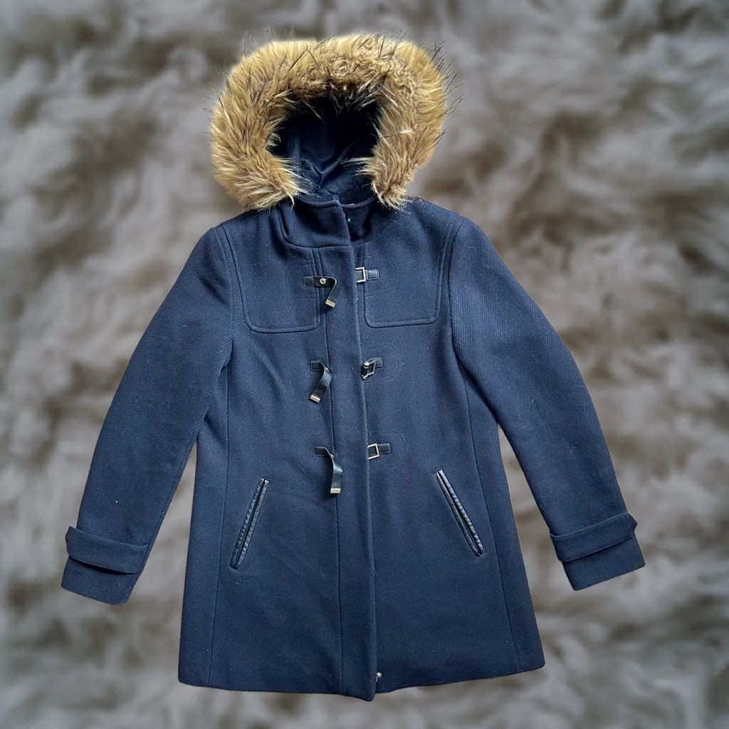 Cole Haan Cole Haan Coat Womens 6 Navy Blue Wool Blend Full Zip Faux Fur Hood Jacket Size M / US 6-8 / IT 42-44 - 1 Thumbnail