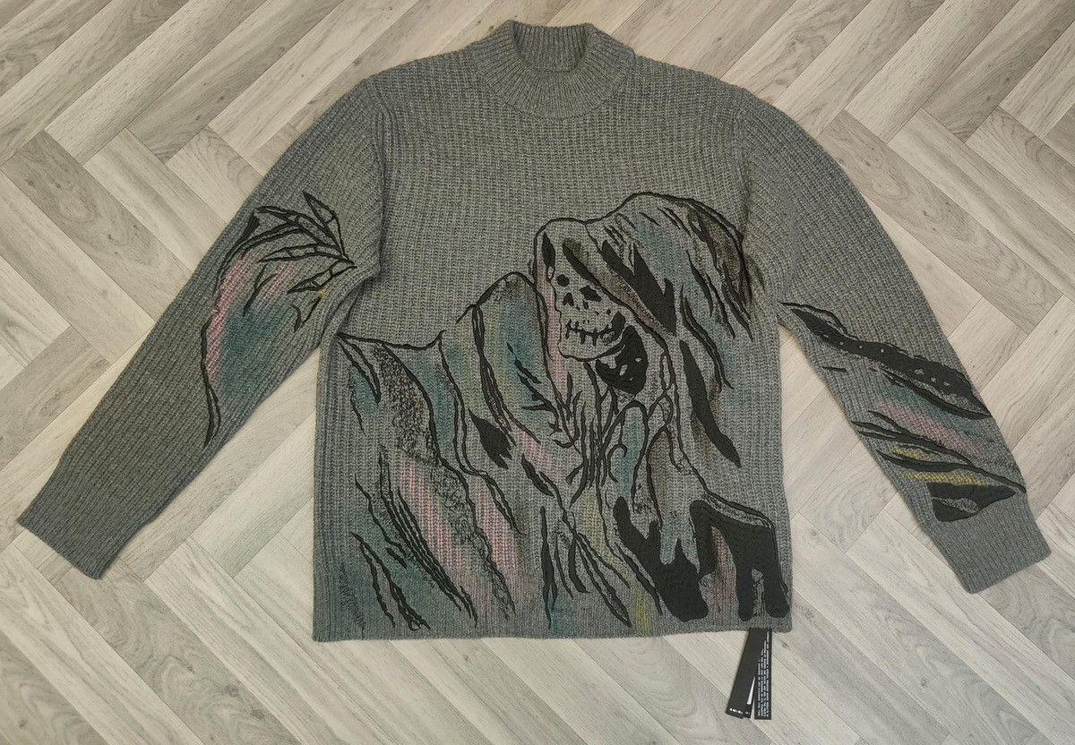 image of Amiri x Wes Lang Secret Skull Embroidered Sweater in Grey, Men's (Size Small)