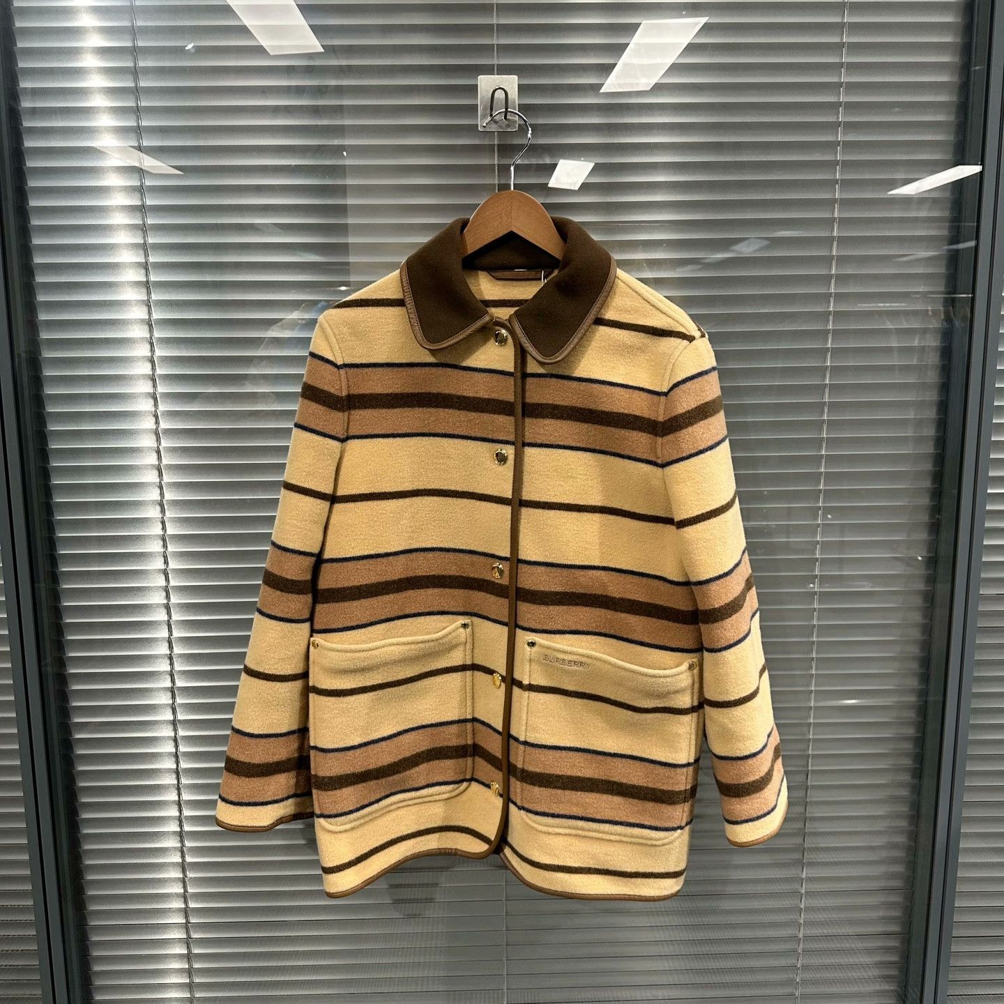 Burberry Burberry Beige Brown Striped Wool Coat Size S / US 4 / IT 40 - 1 Thumbnail