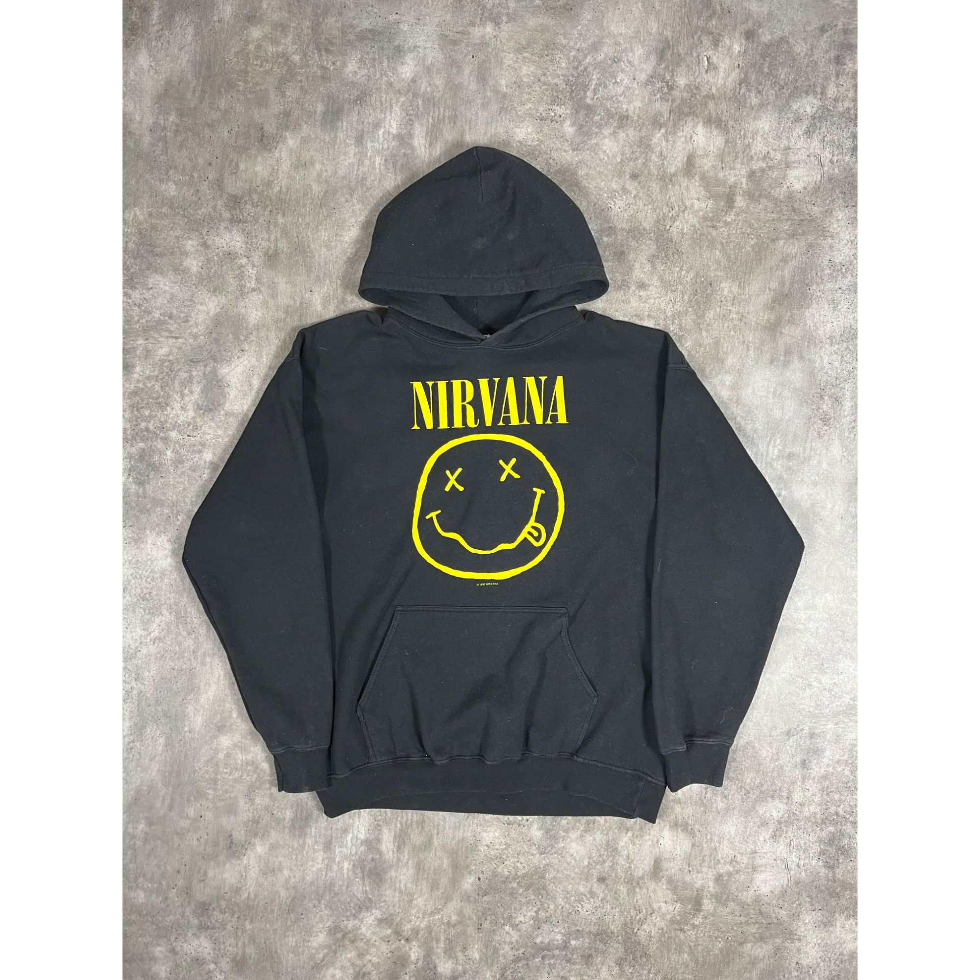 Image of 90’S Nirvana Smiley Face Hoodie in Black, Men's (Size Large)