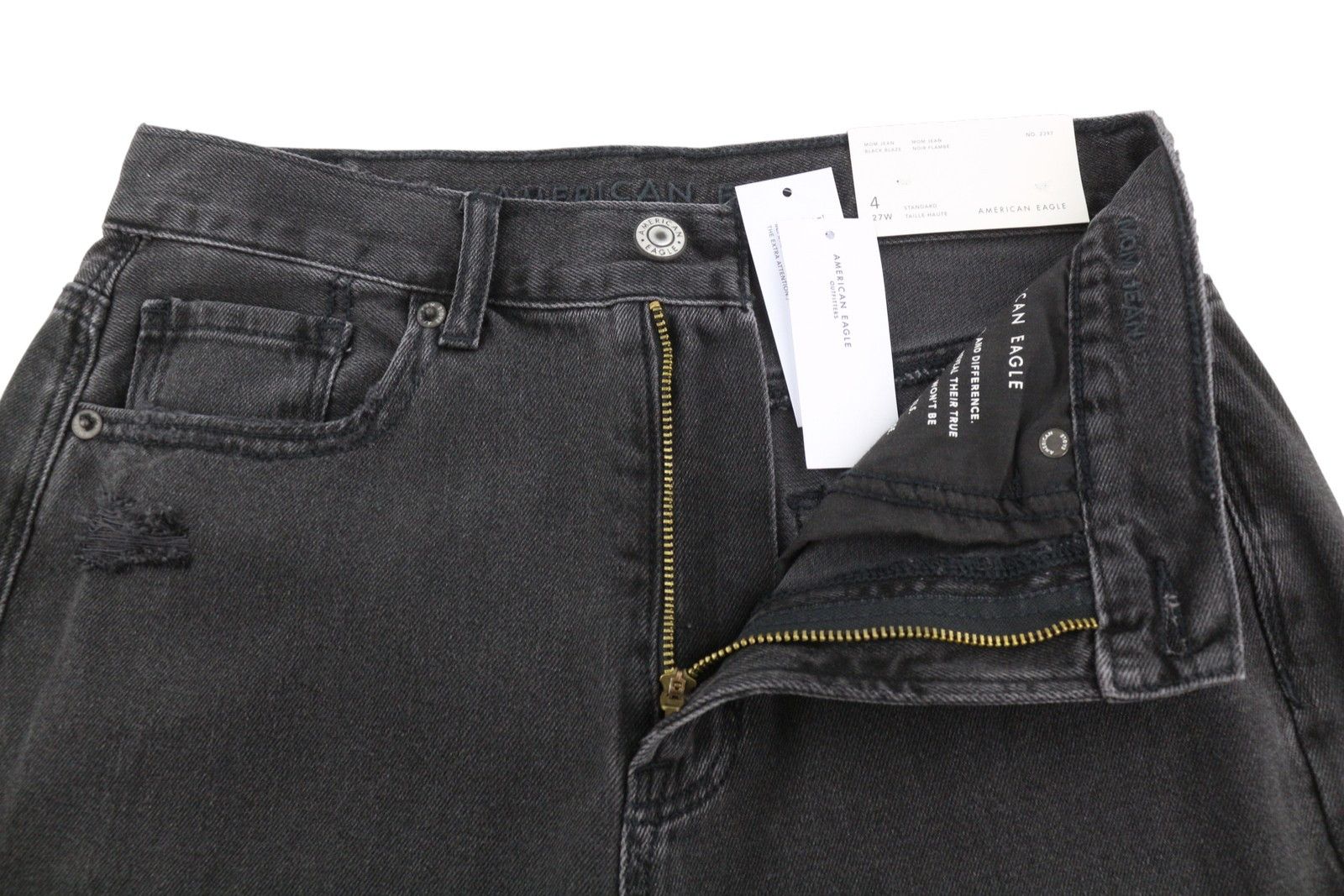 American Eagle Outfitters MOM BLACK BLAZE W27 Black Distress Jeans 88781 Size 27" / US 4 / IT 40 - 4 Thumbnail